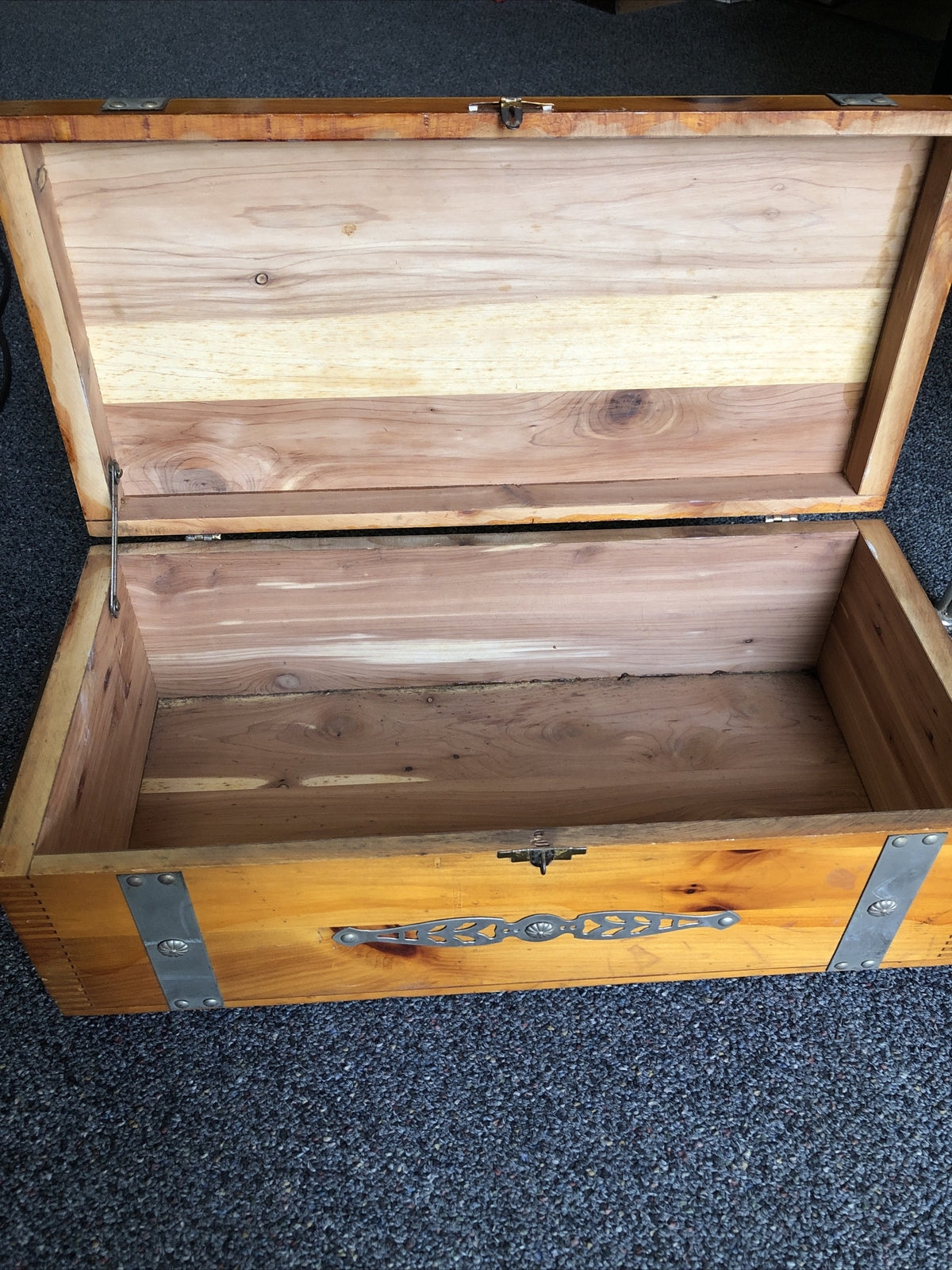 Vintage Solid Real Wooden Box Chest w/ Ornate Metal Trimmings1