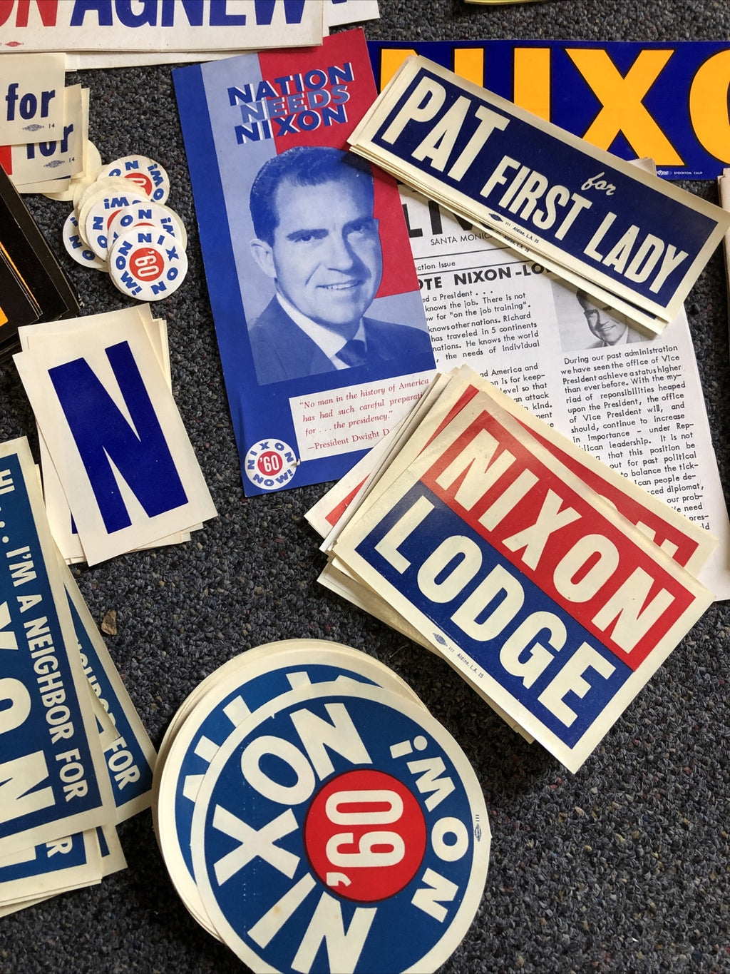 Richard Nixon for President Political Campaign Ephemera Stickers Newspaper Etc.2