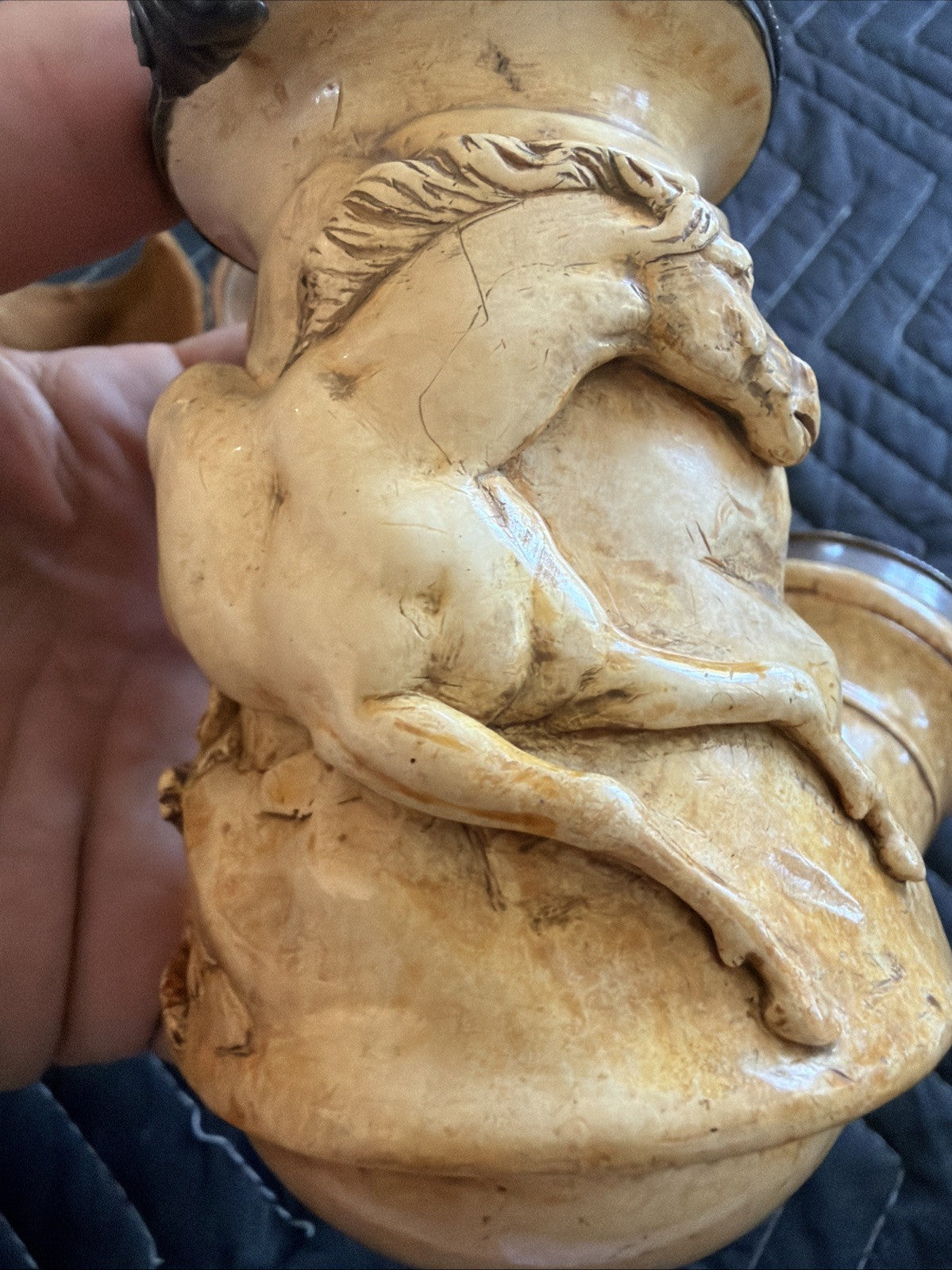 LARGE Antique 1800's hand carved W Sterling Silver meerschaum pipe Horse1