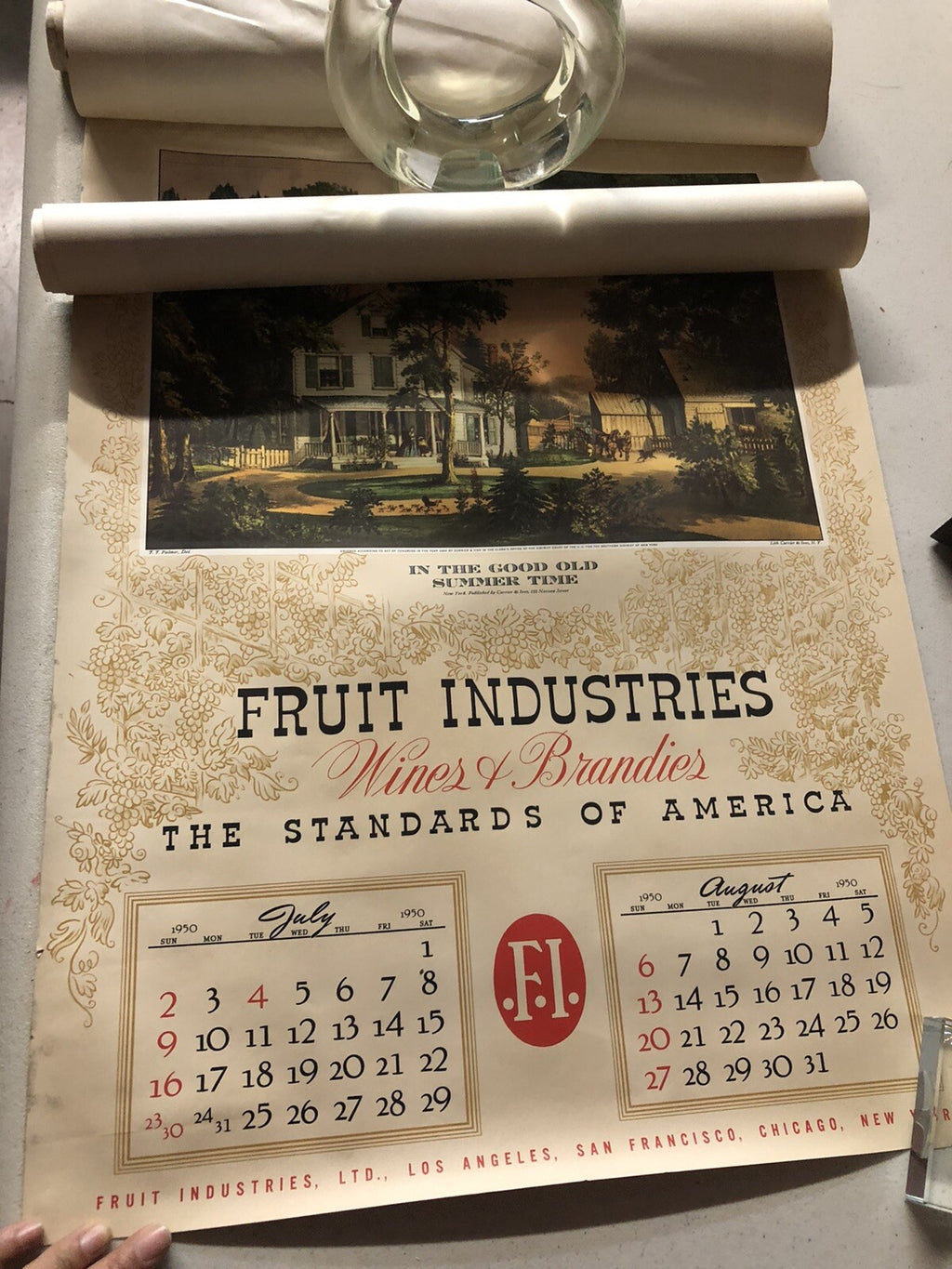 1950 Vintage Antique Calendar Advertising Fruit Industries Wine and Brandies4