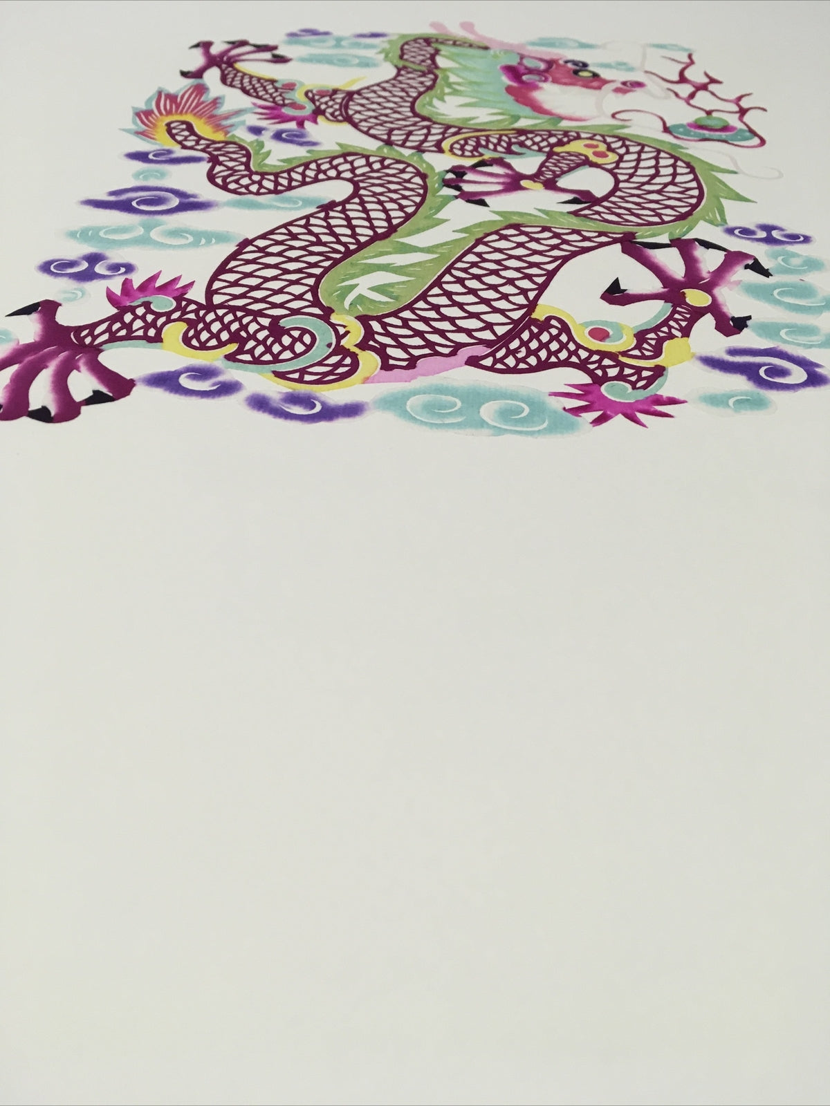 Antique Chinese paper cut detailed Hand Colored Dragon/Long With Pearl1