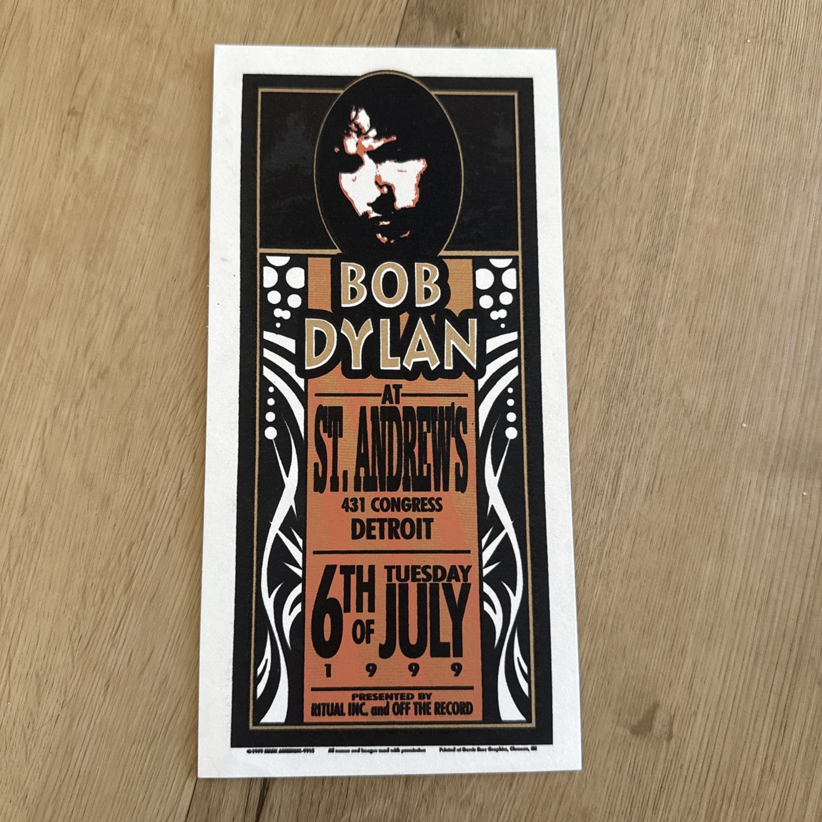 Bob Dylan Original Poster Handbill St. Andrews Detroit 1999 Mark Arminski NM1