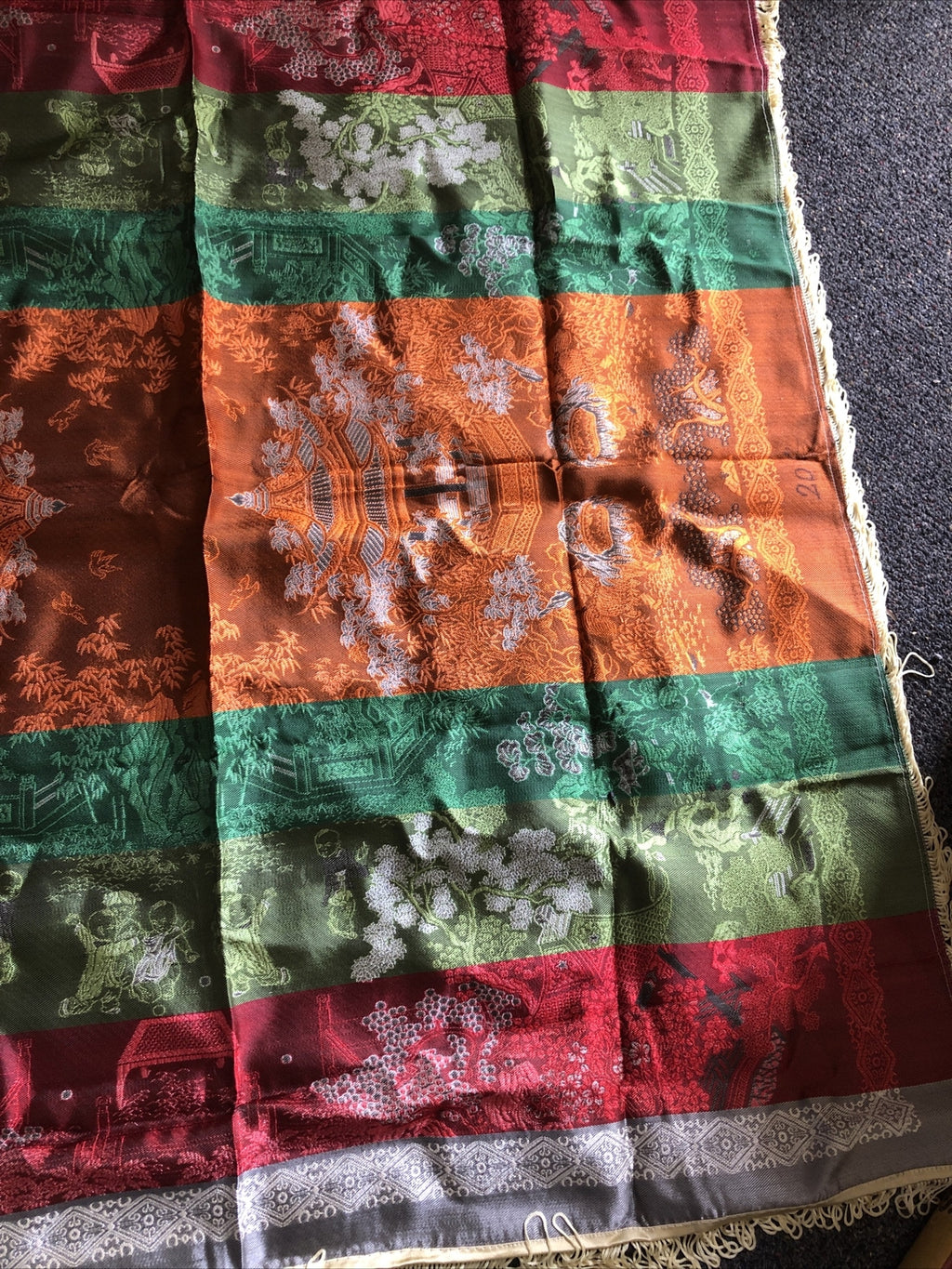Vintage Double Sided Chinese Silk Brocade 37”x37”3