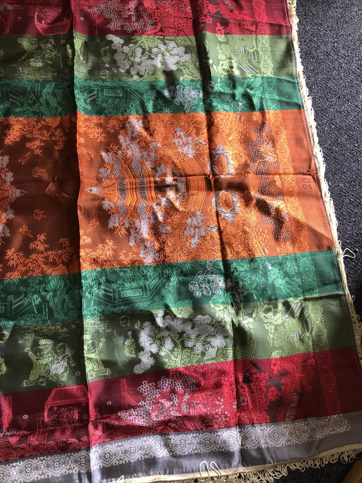 Vintage Double Sided Chinese Silk Brocade 37”x37”3