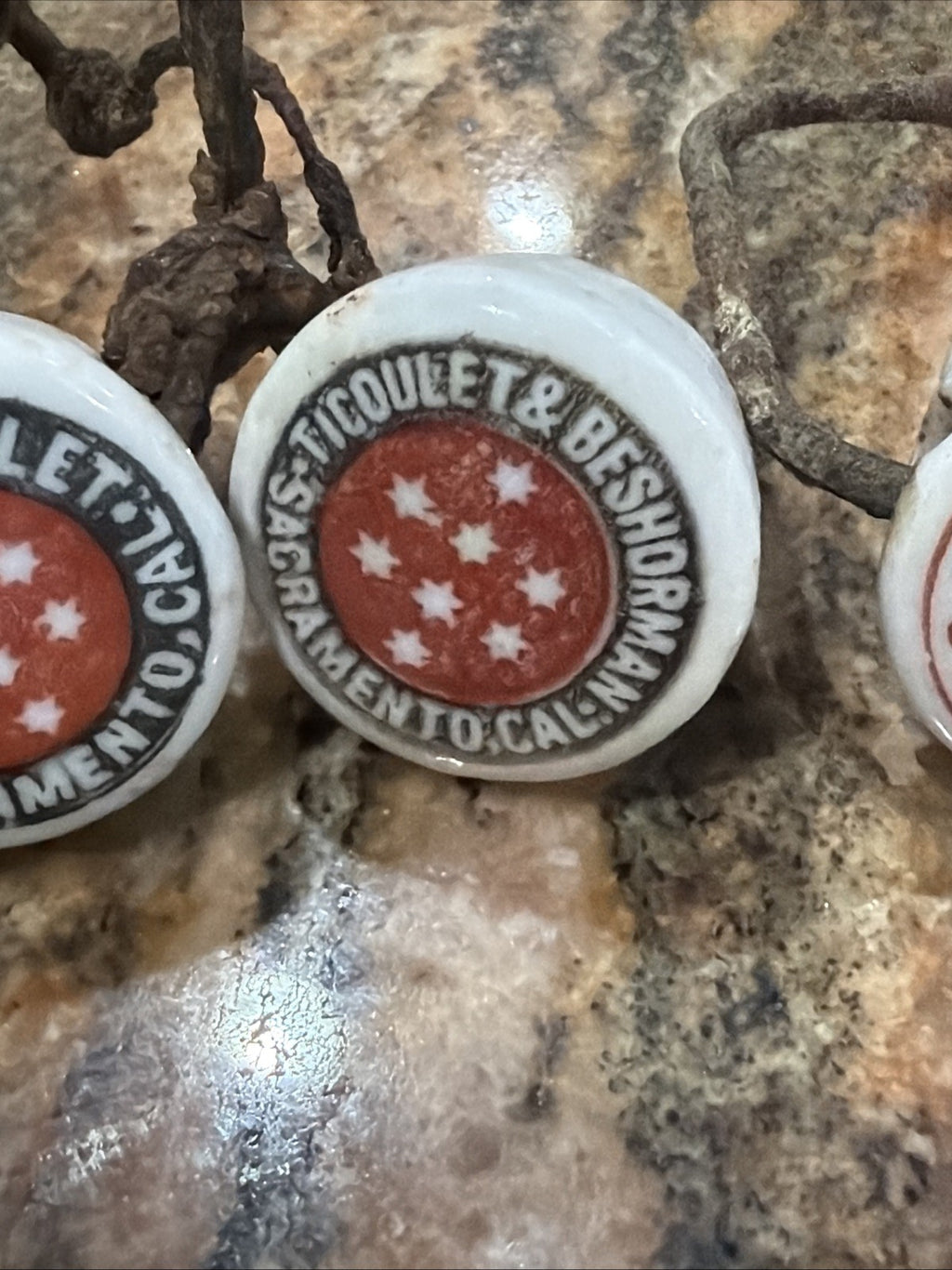 3 Pre-Prohibition Porcelain Beer Bottle Stopper Sacramento Stockton CA2