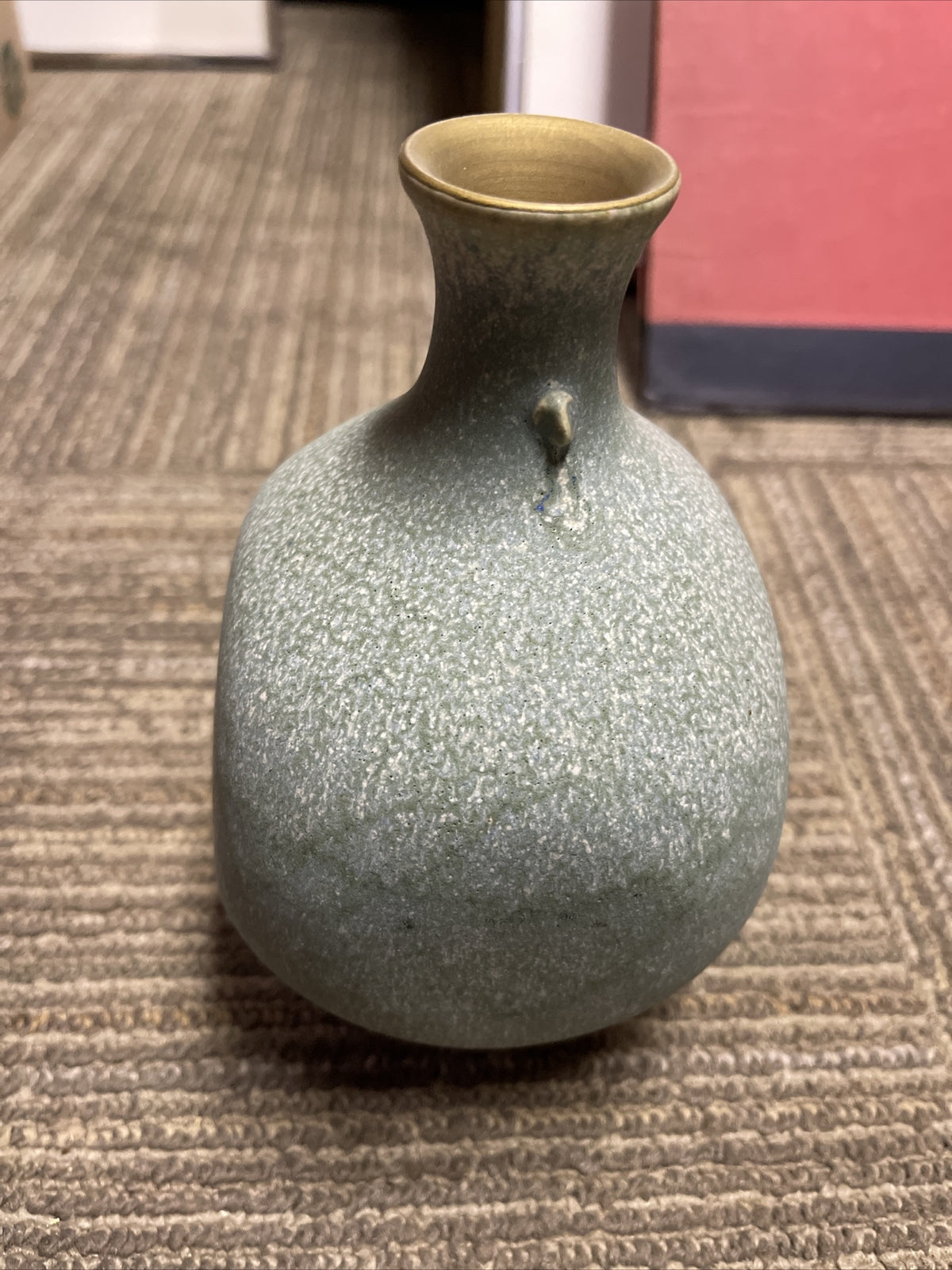 MCM Japanese or Chinese Oval art Pottery ceramic 7.5” tall green mint3