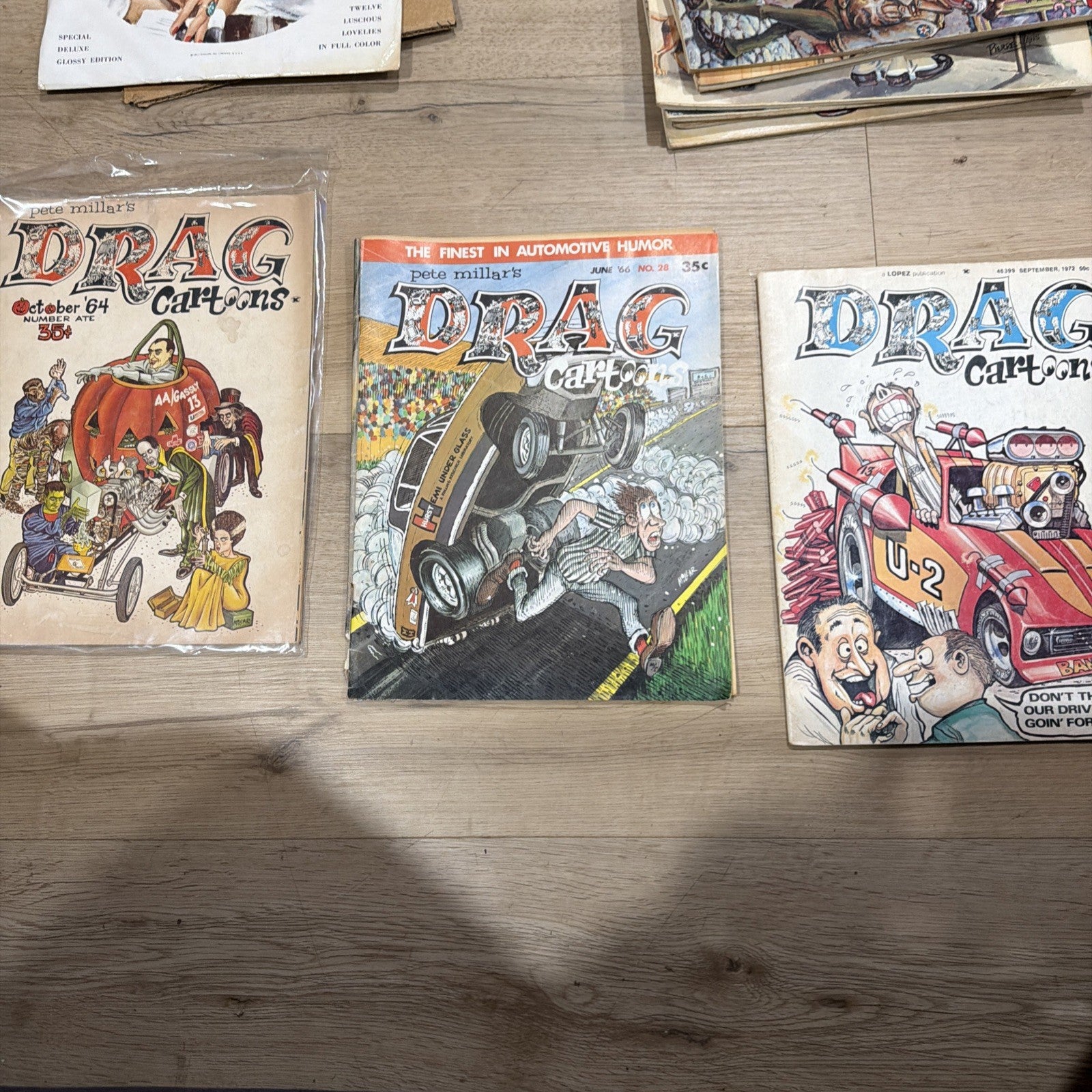 LOT of 3 Different Pete Millar's DRAG CARtoons Magazine Comics 1960s #8 #28 19720