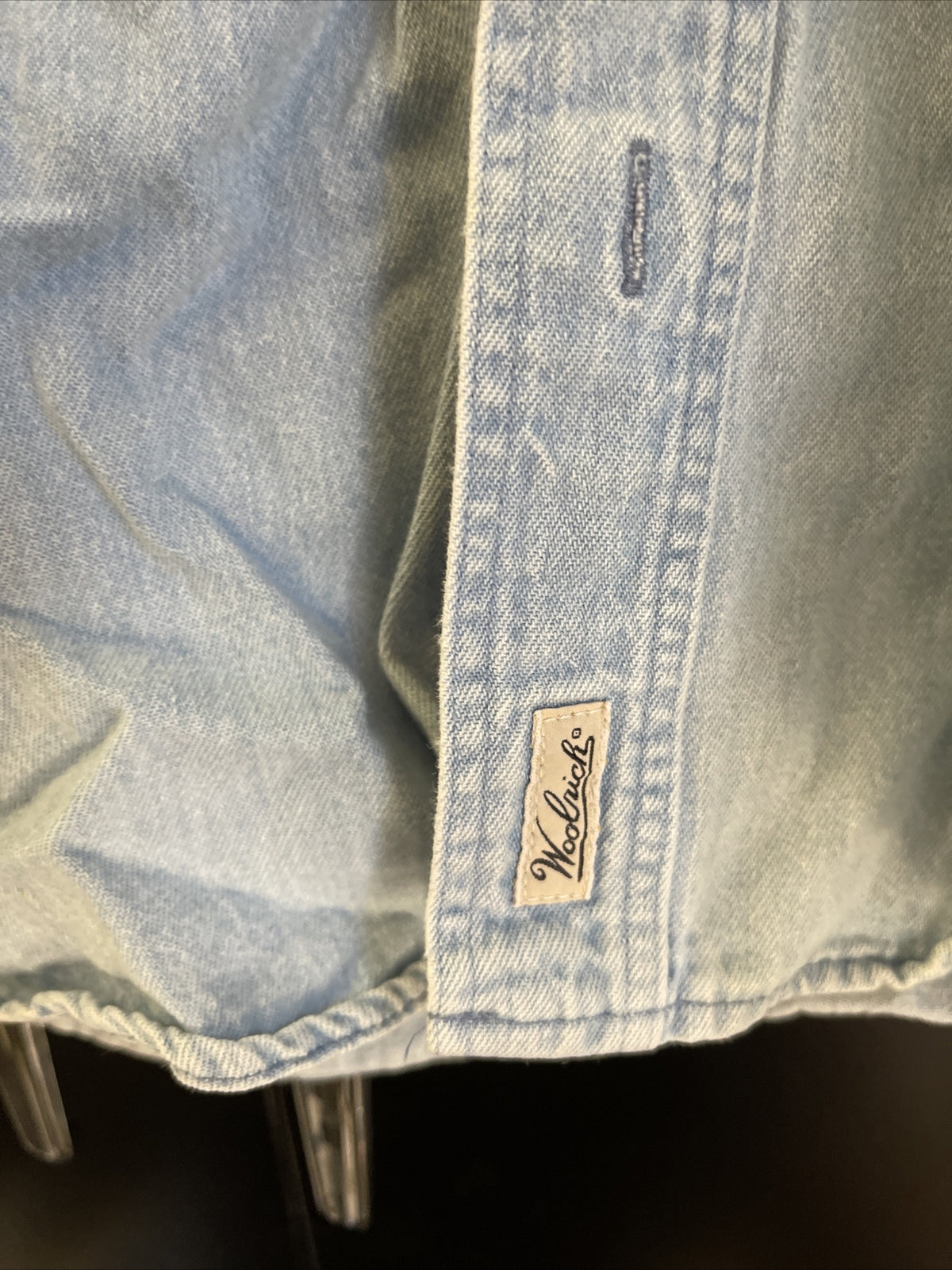 Woolrich Denim Elbow Patch Sz XL Long Sleeve Button Up Shirt Barn Chore Jacket4