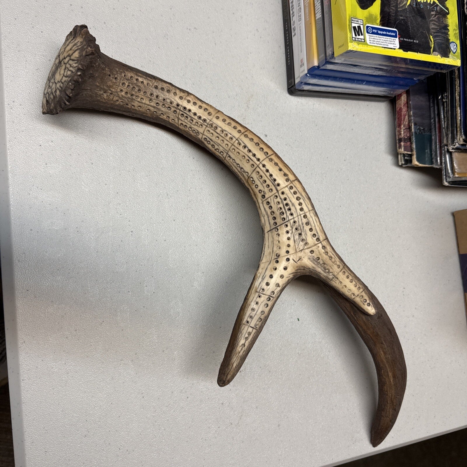 Unique and Rare Elk Antler Carved Cribbage Board Sculpture !!!  21”0