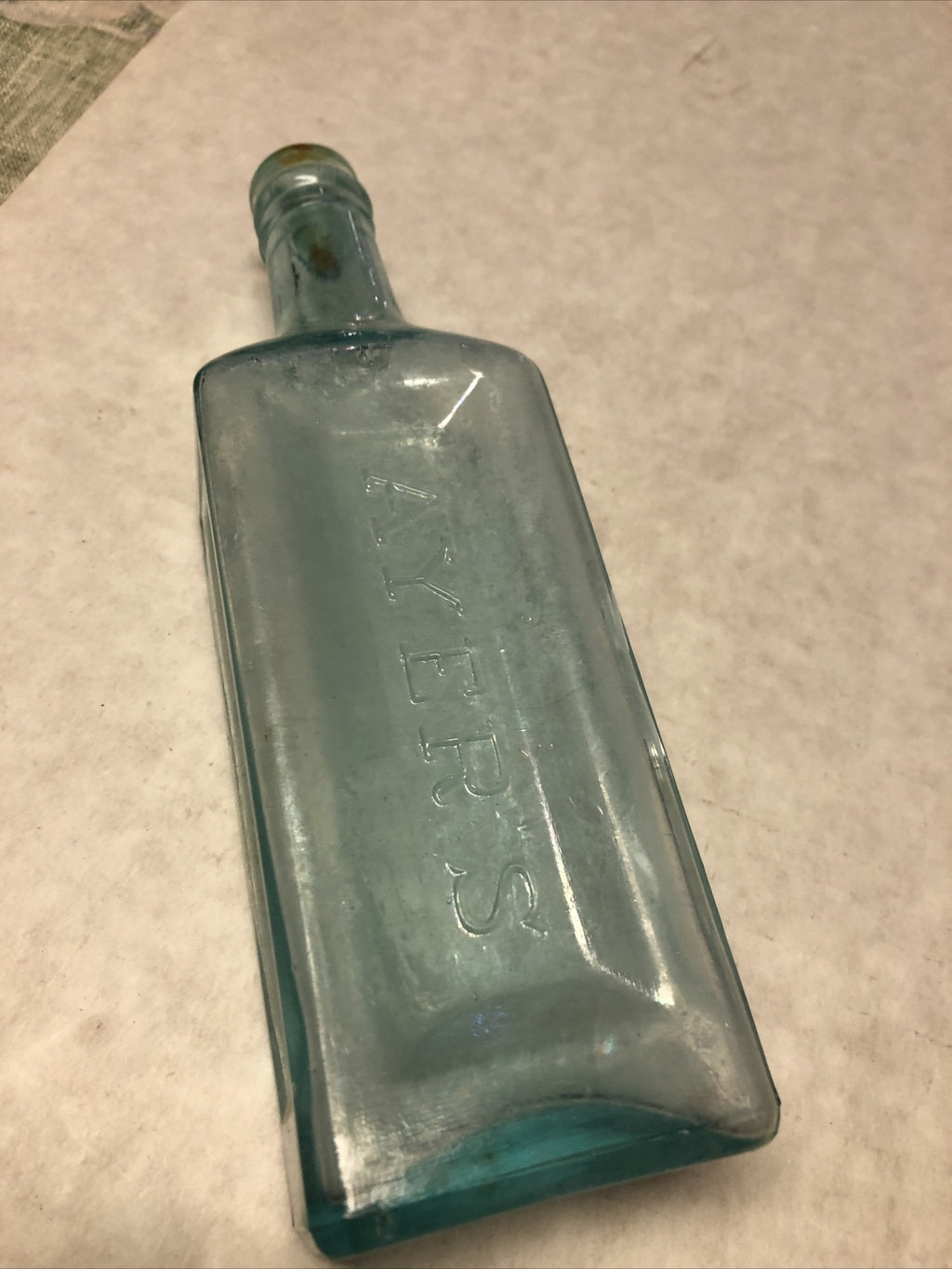 Antique Ayer’s Sarsaparilla Aqua Lowell Mass USA Glass Bottle W/ Lid2