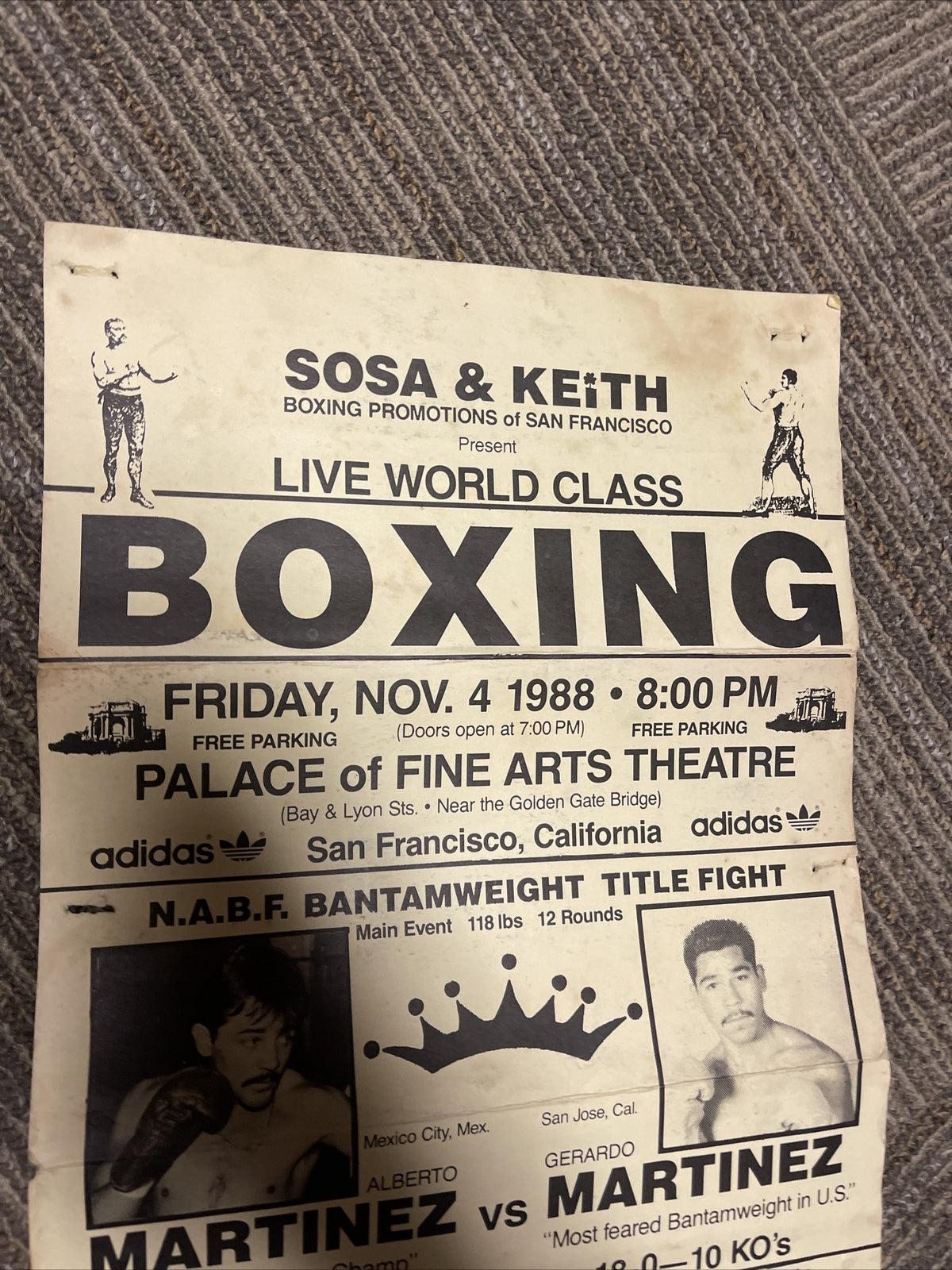 Vintage 1988 Pat Lawlor  Alberto Martinez Fight Boxing Flyer 21 X 10.5” Poster4
