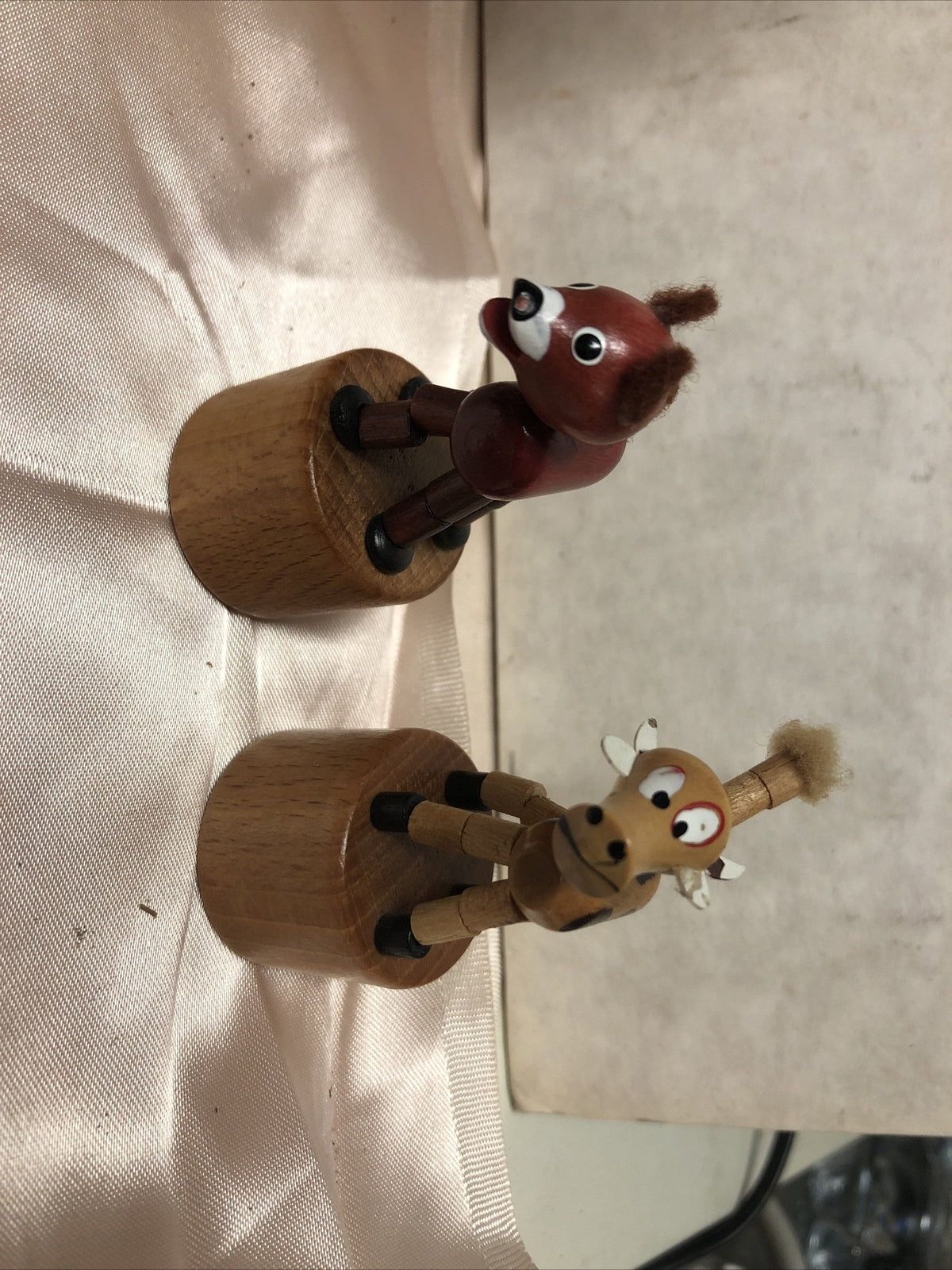 Vintage Lot Of 2 Wooden Mini Animal Figures0