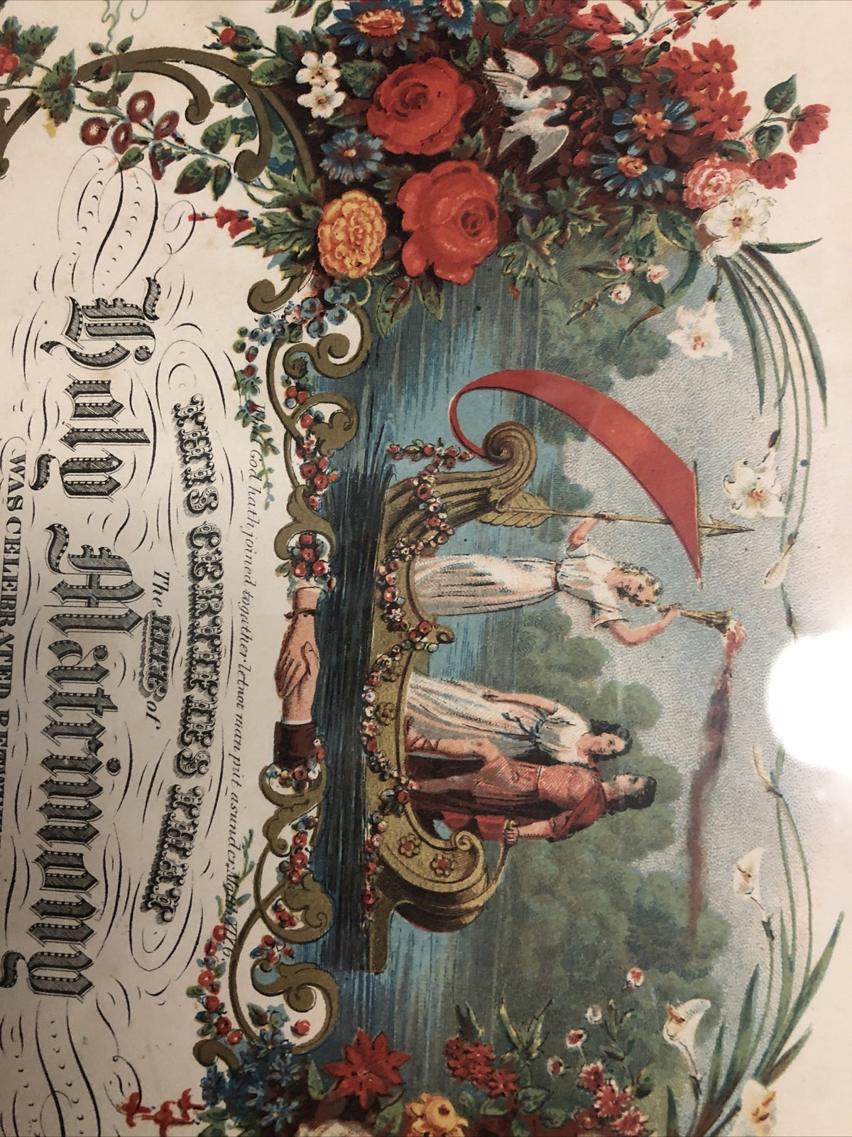 Antique 1869 Victorian Framed Marriage Certificate Holy Matrimony 15.5”x13.5”3