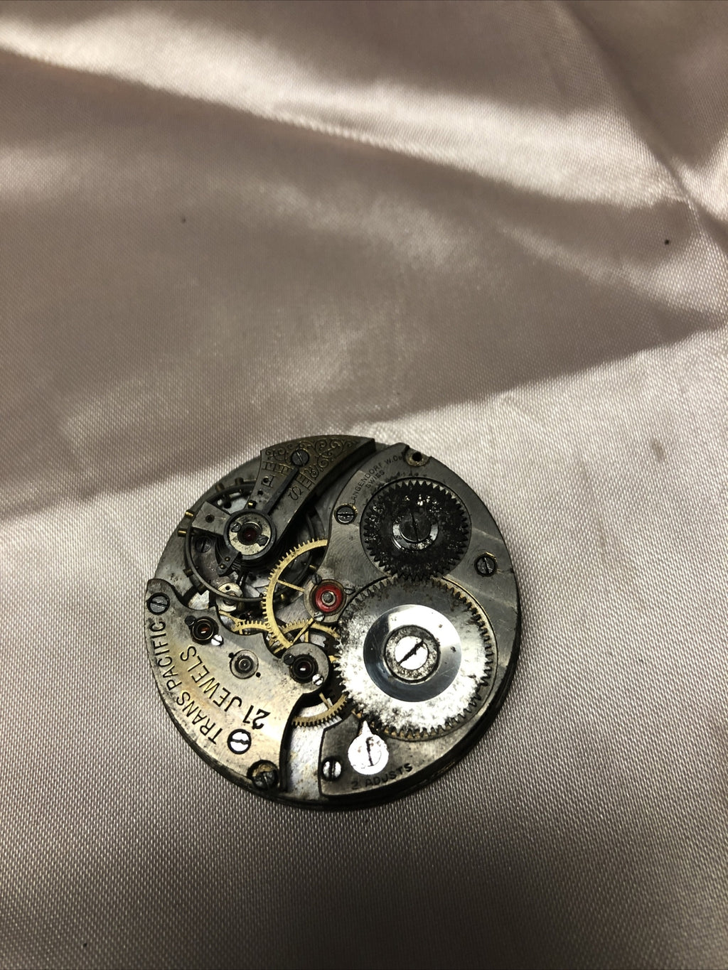 Vintage TRANS PACIFIC 21 Jewel Pocket Watch No Case For Parts Or Repair2