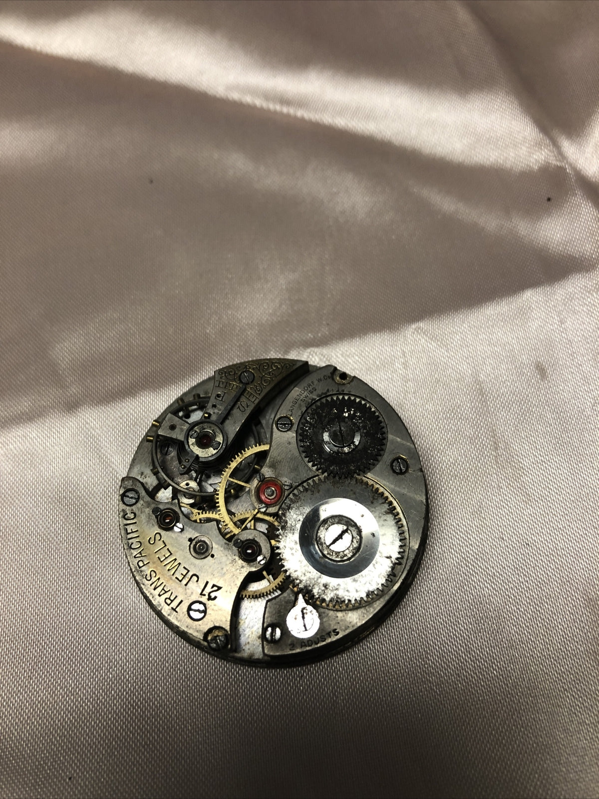 Vintage TRANS PACIFIC 21 Jewel Pocket Watch No Case For Parts Or Repair2