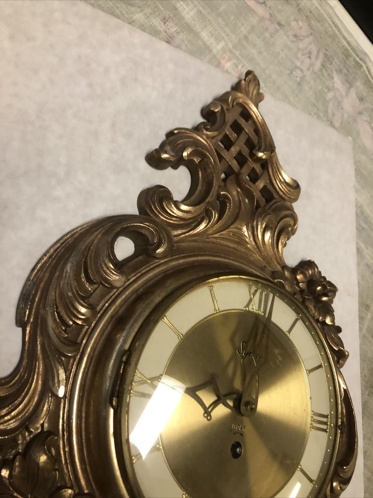 Vintage Syroco 8 Day German Wall Clock 22”x11” Not Working7