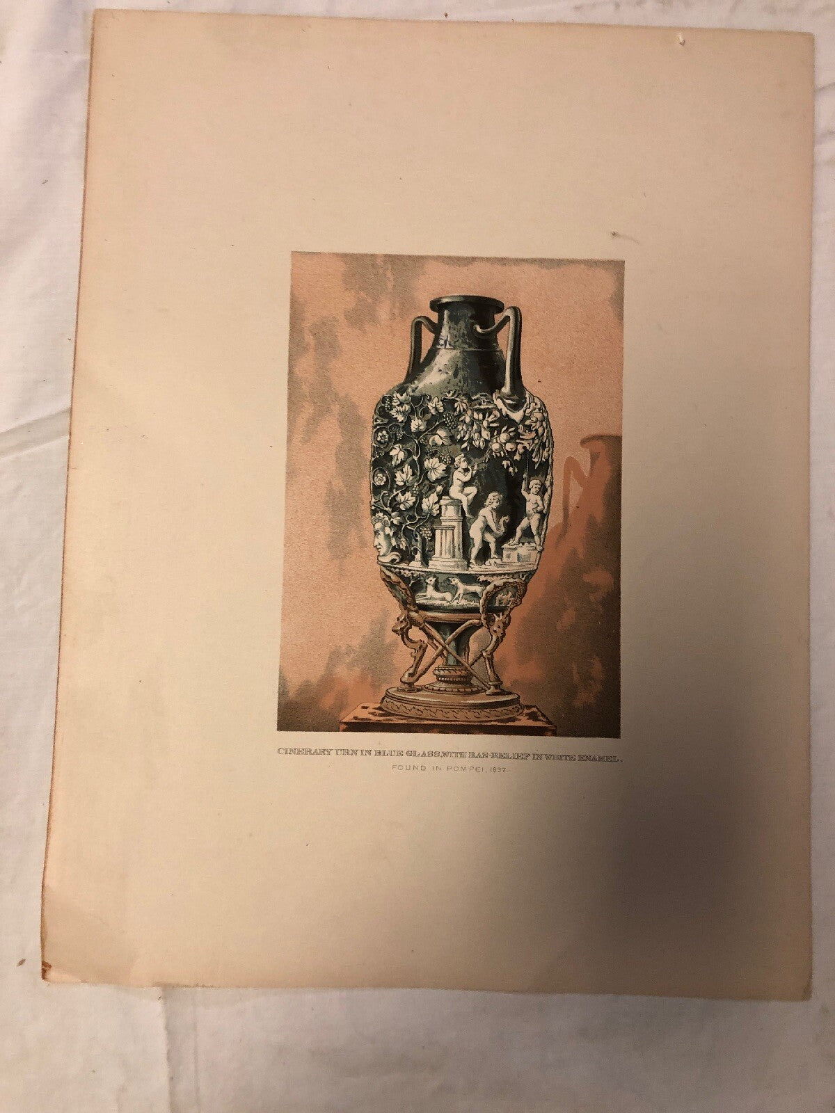 Cinerary Urn In Blue Glass With Bas-Relief In White Enamel Found In Pompei 18370