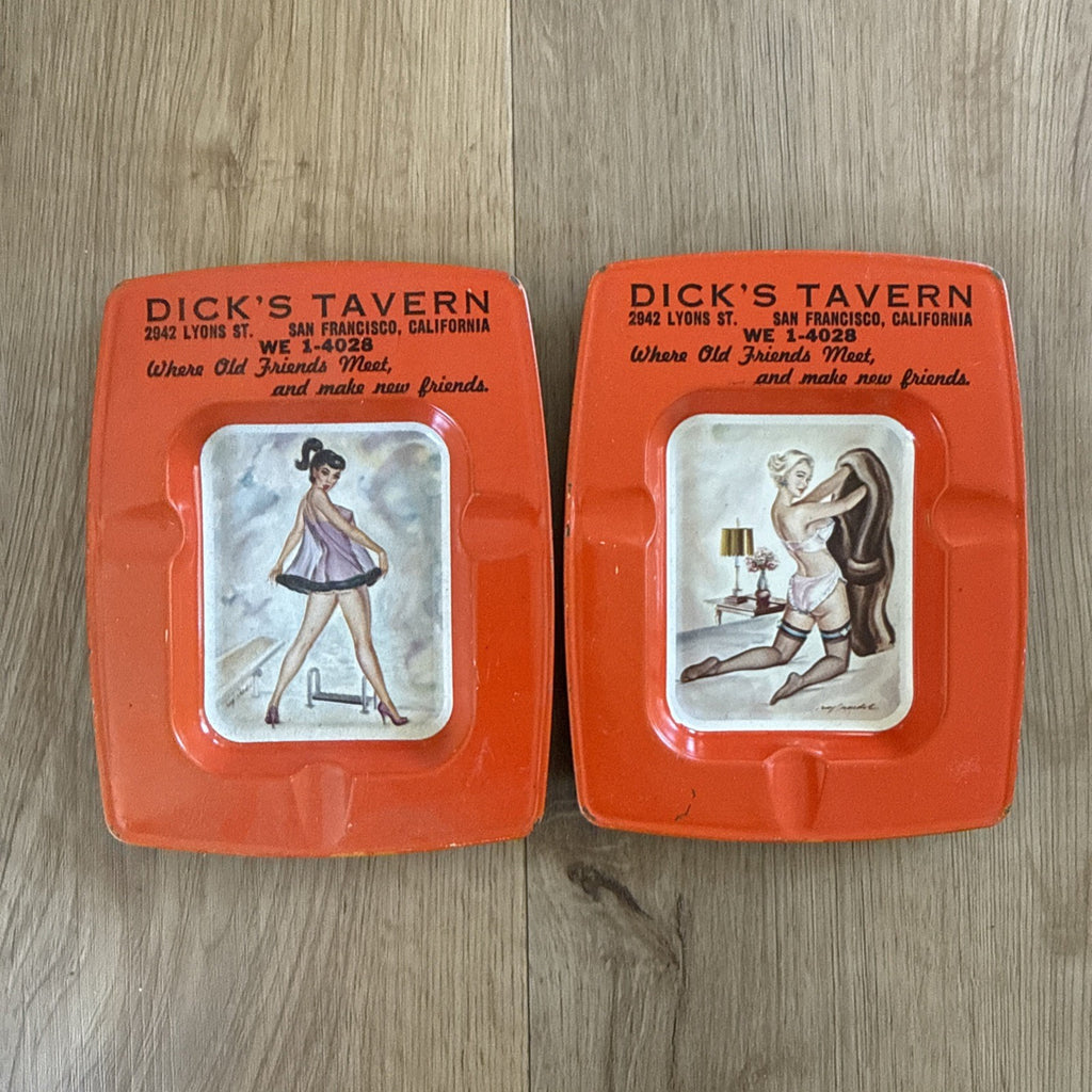 Vintage Dicks Tavern San Francisco Tin Pinup Girl Advertising Ashtray Lot0