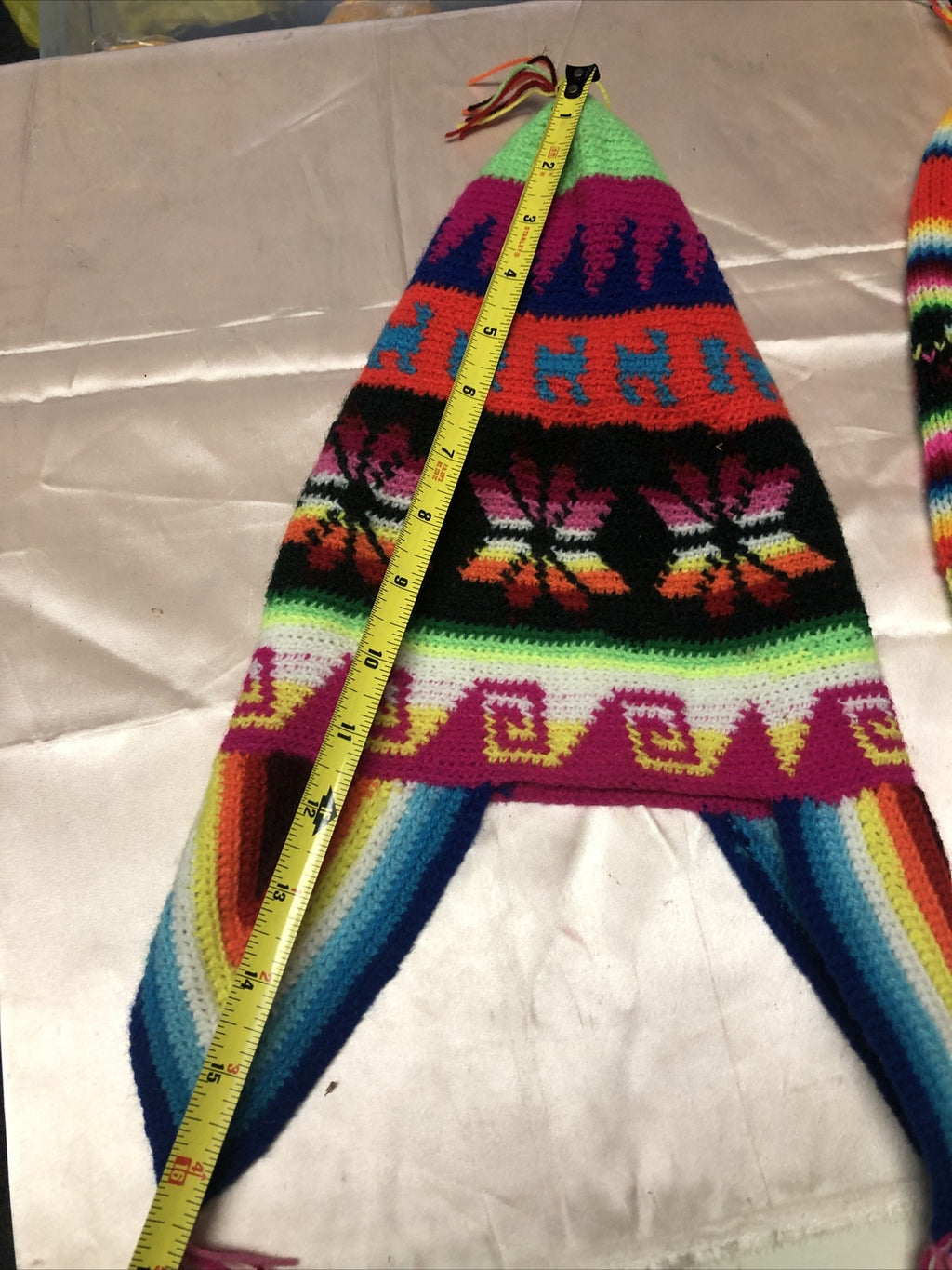 Vintage Mexican Style Lot Of 2 Handmade Youth / Kids / Child Knit Hats Beanies7