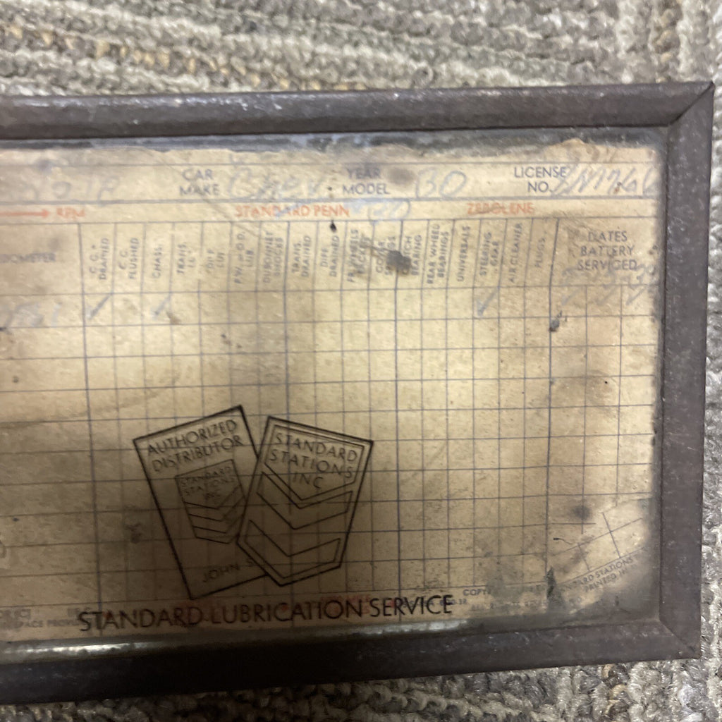 Vintage 1930s  Standard Oil California Lubricant Oil Can Chart Holder Rat Rod OG1