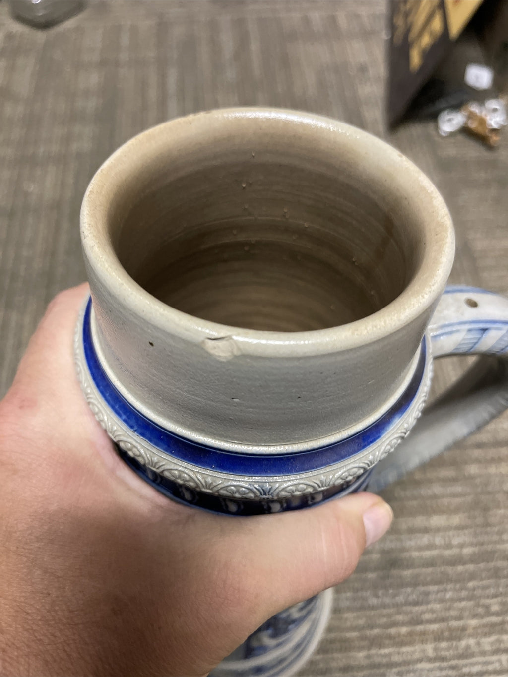 Large Antique Salt-Glazed 2.5L German Beer Stein At The Pub #1195 Cobalt Mug9