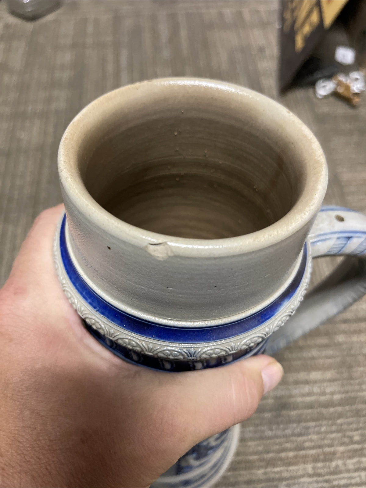 Large Antique Salt-Glazed 2.5L German Beer Stein At The Pub #1195 Cobalt Mug9