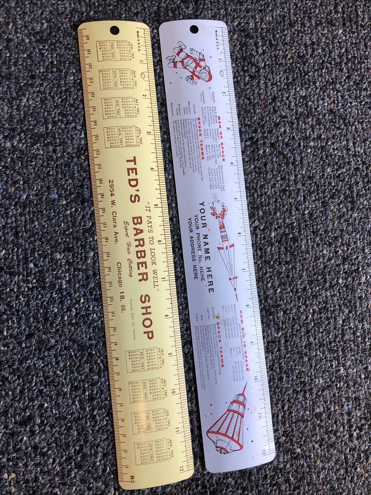 Vintage Lot Of 2 Rulers “Teds Barber Shop” & “Space” ADVERTISING0