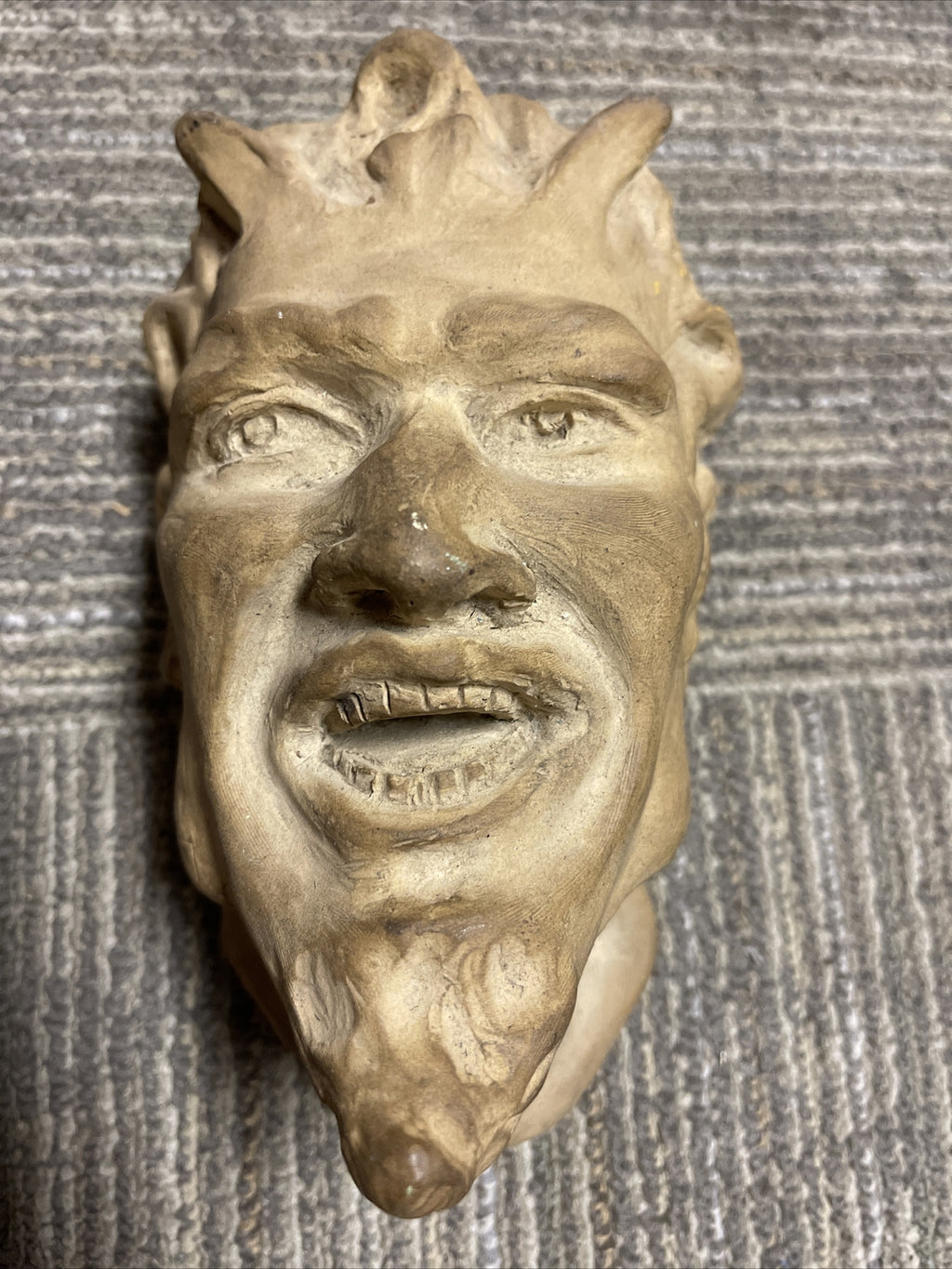 1912 Antique Devil Demon Gargoyle Monster Head Sculpture Oddities signed chase0