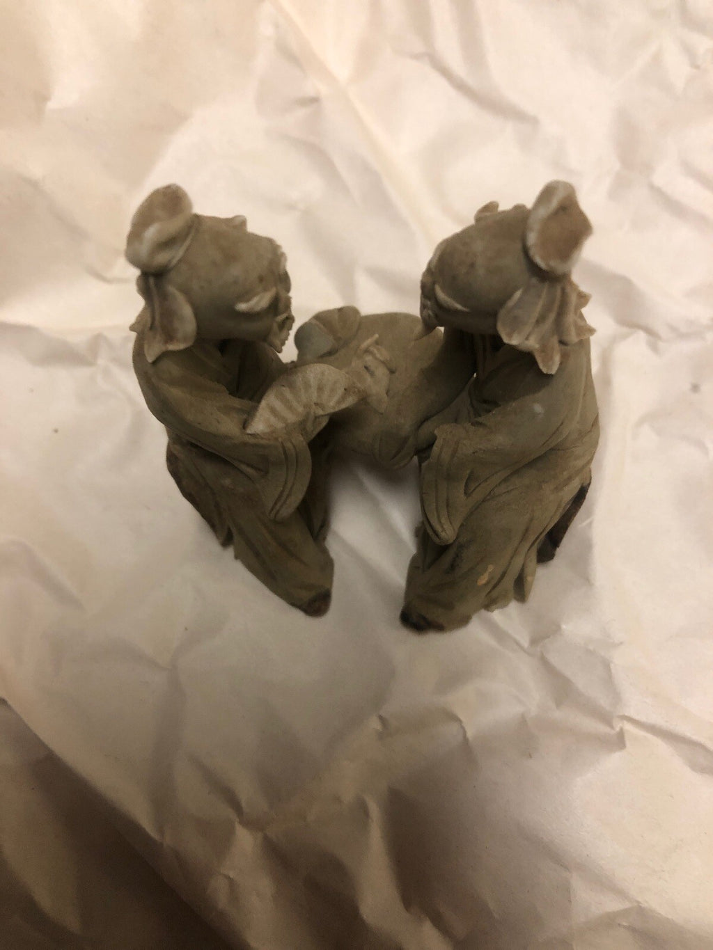 2 Lot Vintage Mudman Chinese Pottery Figurine Statue Men Playing Chess Checkers9