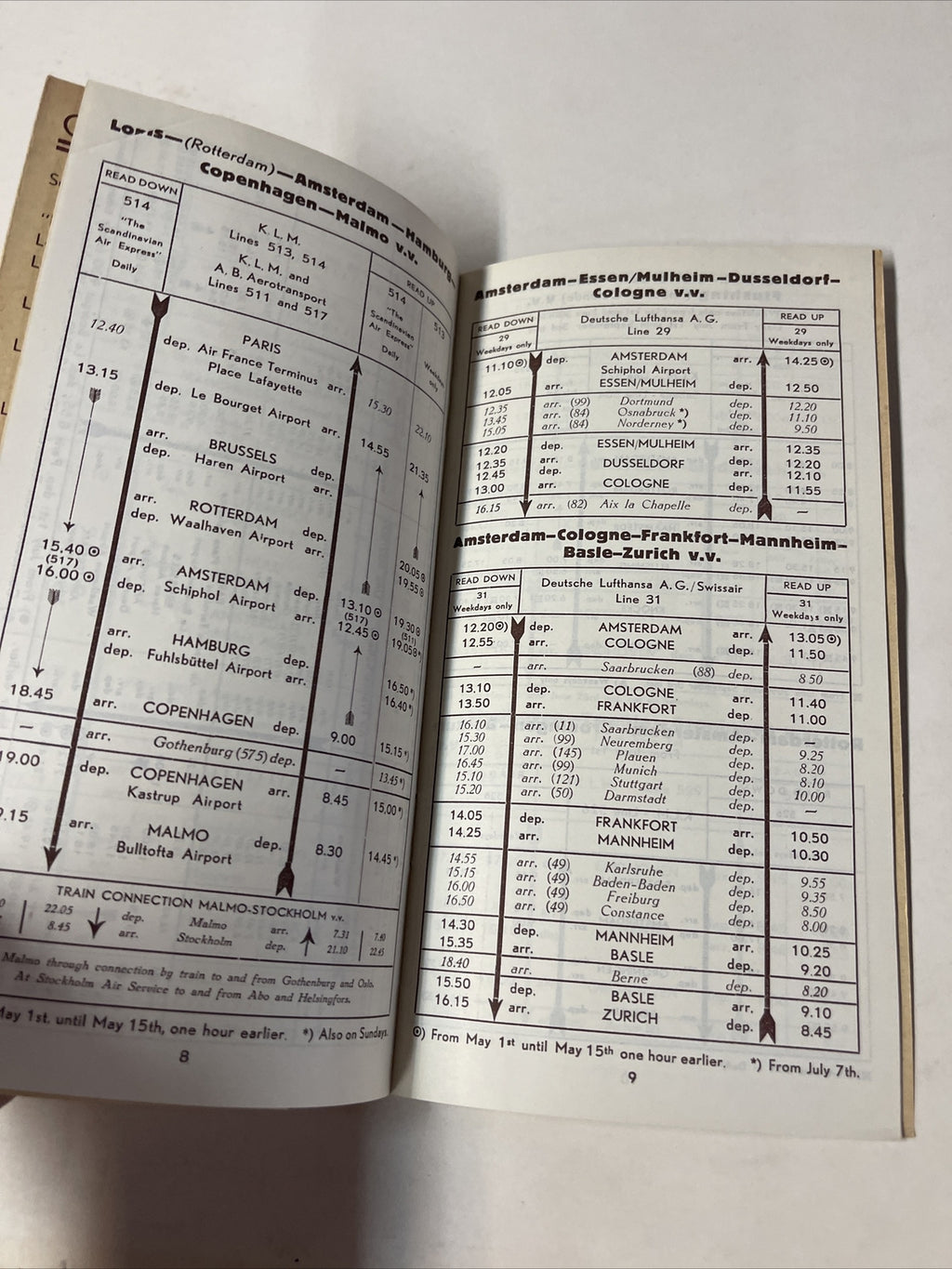 KLM Royal Dutch May 1934 AIRLINE TIMETABLE SCHEDULE Brochure flight Map3