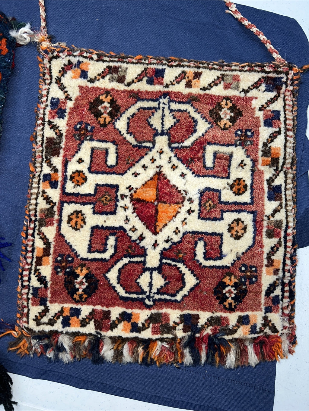 Vintage Hand Made Purse Boho Coachella Hispanic Rug bag Yarn See Description3