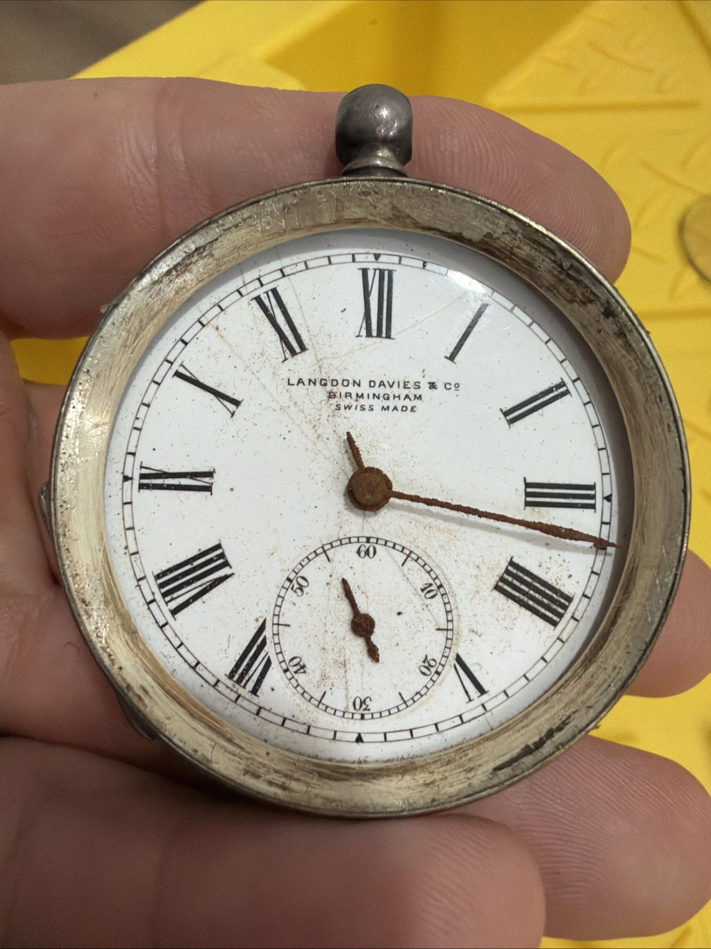Antique Victorian .930 Silver Stamped Langdon Davies Pocket Watch For Repair0