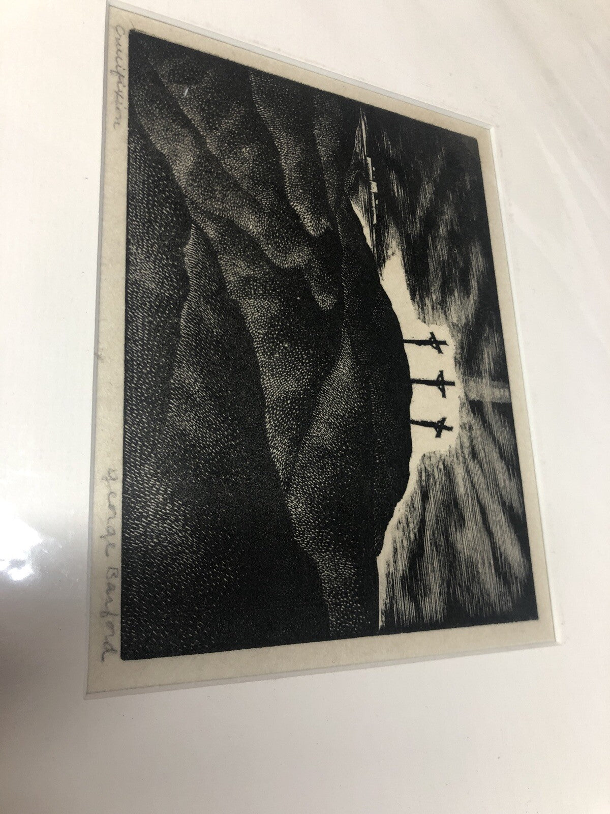 GEORGE BARFORD Crucifixion 6.5" x 5" Woodblock 1938 Modernism Black & White0