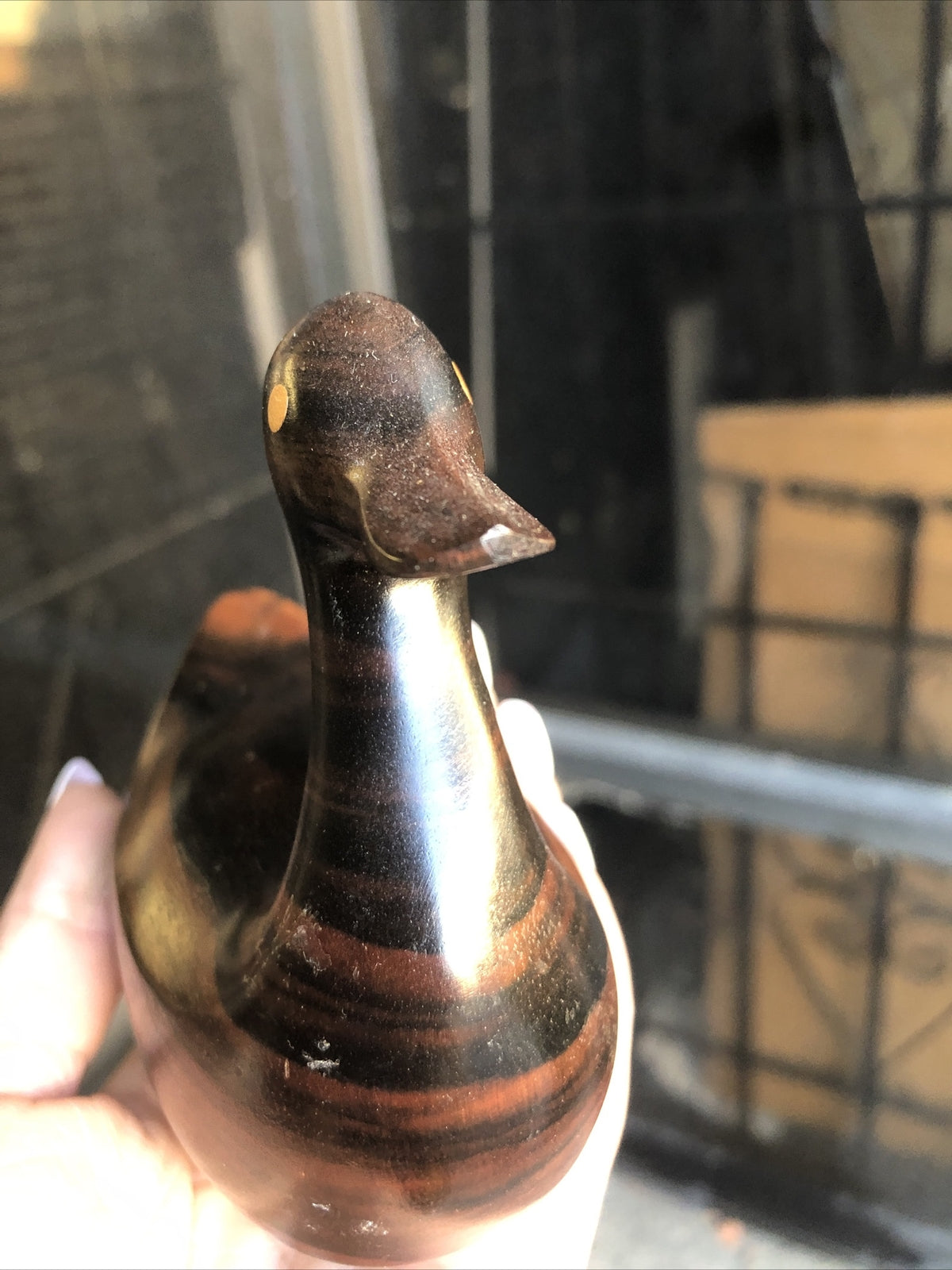 Vintage Carved Wooden Duck Figurine 4”x4.5”1