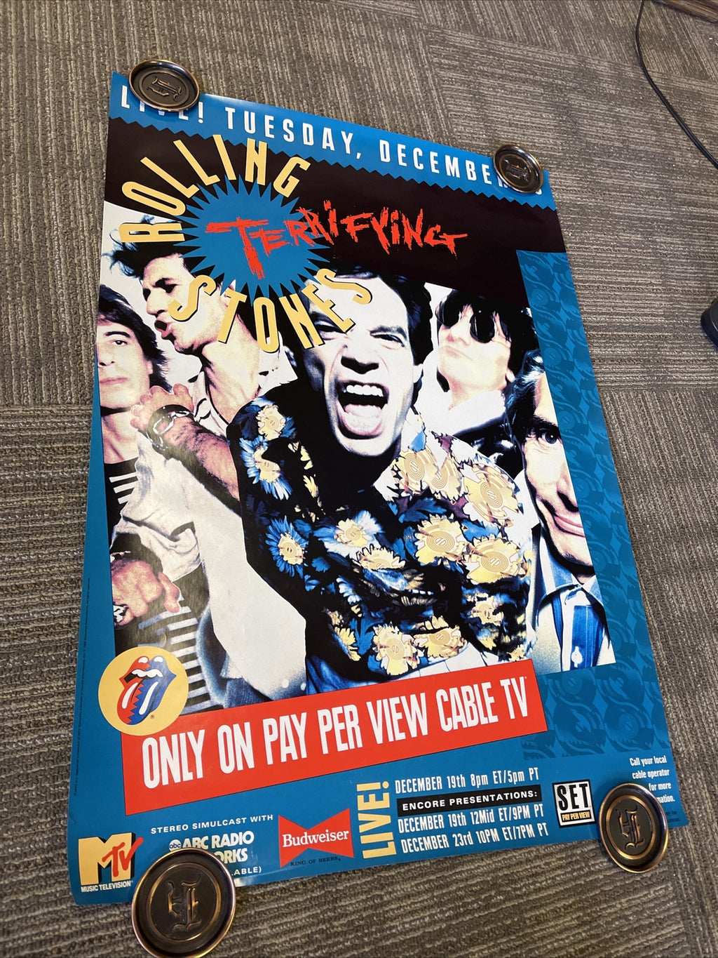 #162 1989 Rolling Stones “Terrifying”  MTV Record Store Promo Poster 23” X 33”0
