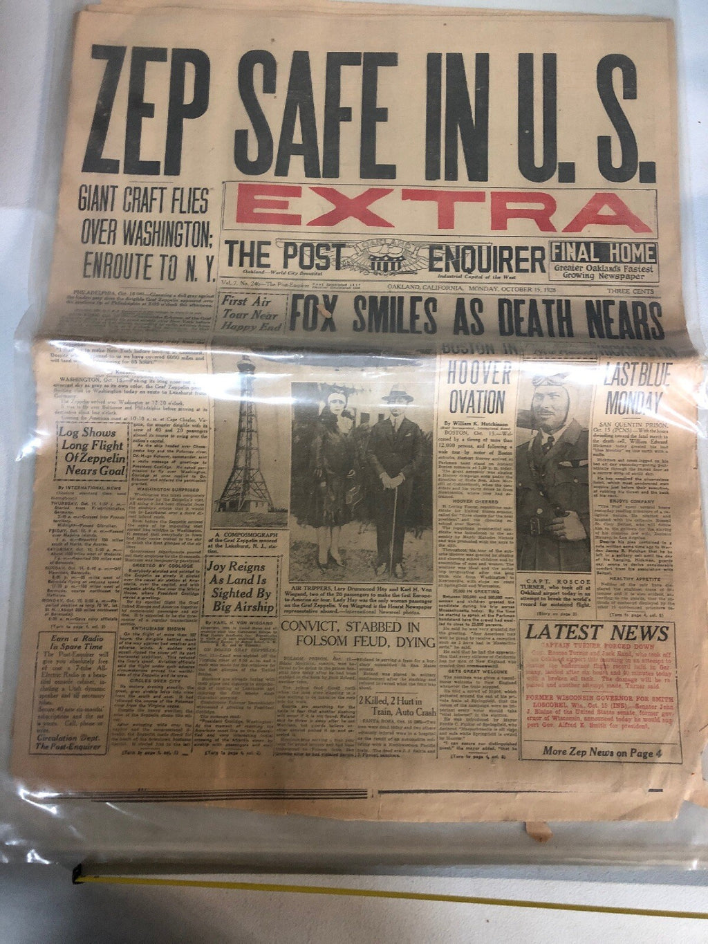 Vintage The Post Enquirer Newspaper 1928 Edition Zeppelin Lands Rare!0
