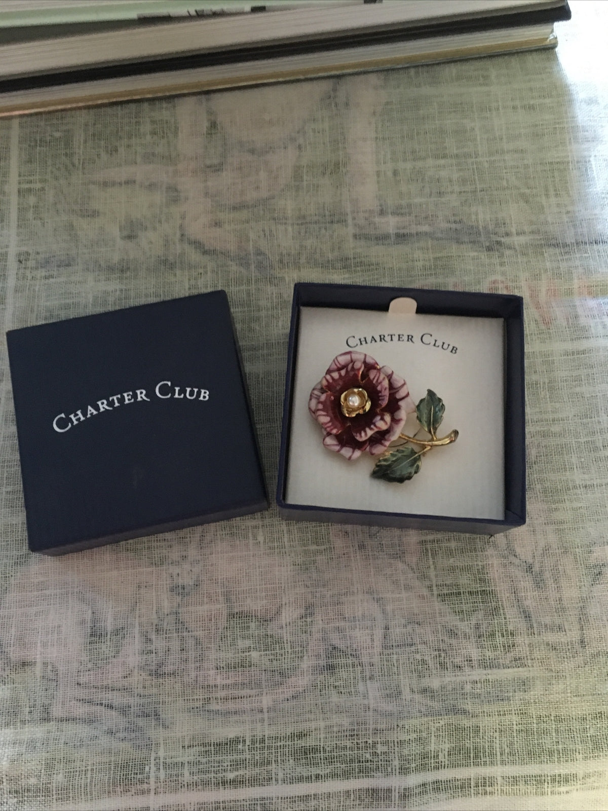 New Charter Club Goldtone Pink Flower Pin Brooch In Original Box0