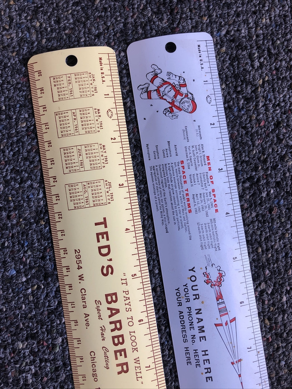 Vintage Lot Of 2 Rulers “Teds Barber Shop” & “Space” ADVERTISING1