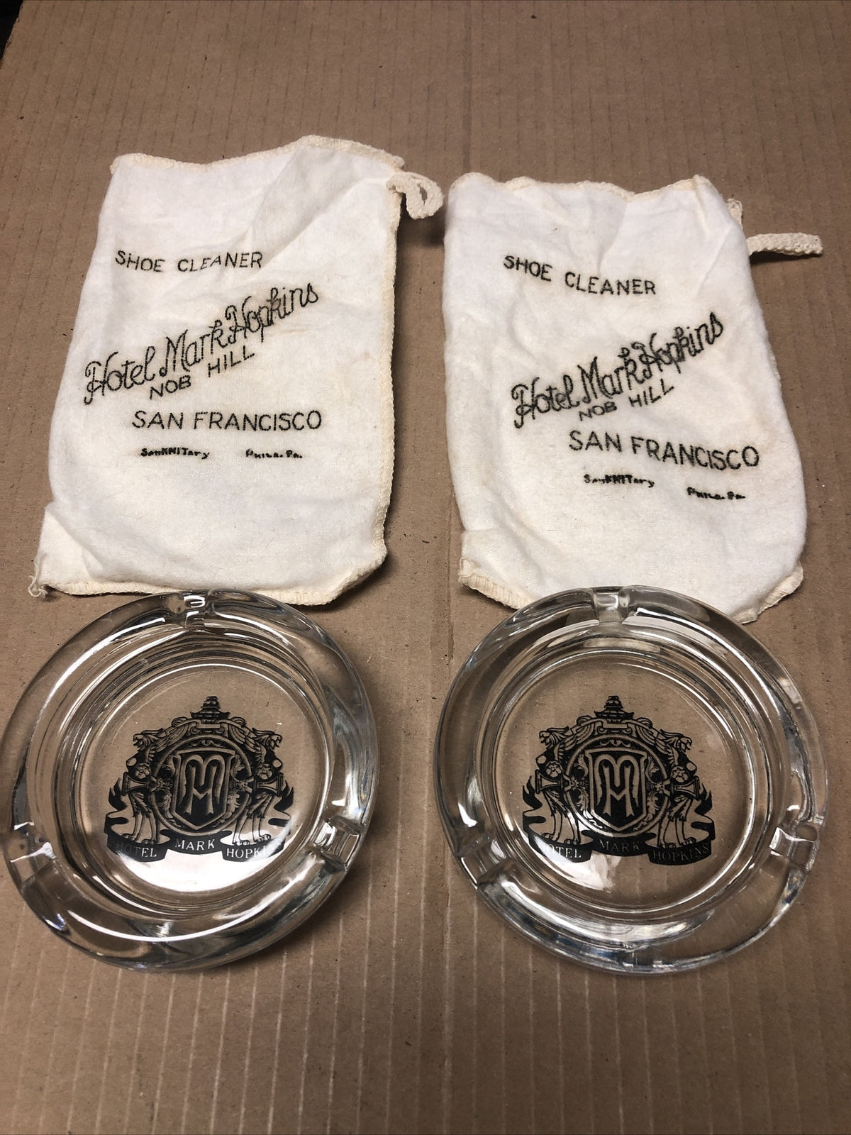 Vintage Lot Of 2 Mark Hopkins Hotel San Francisco Glass Ashtrays0
