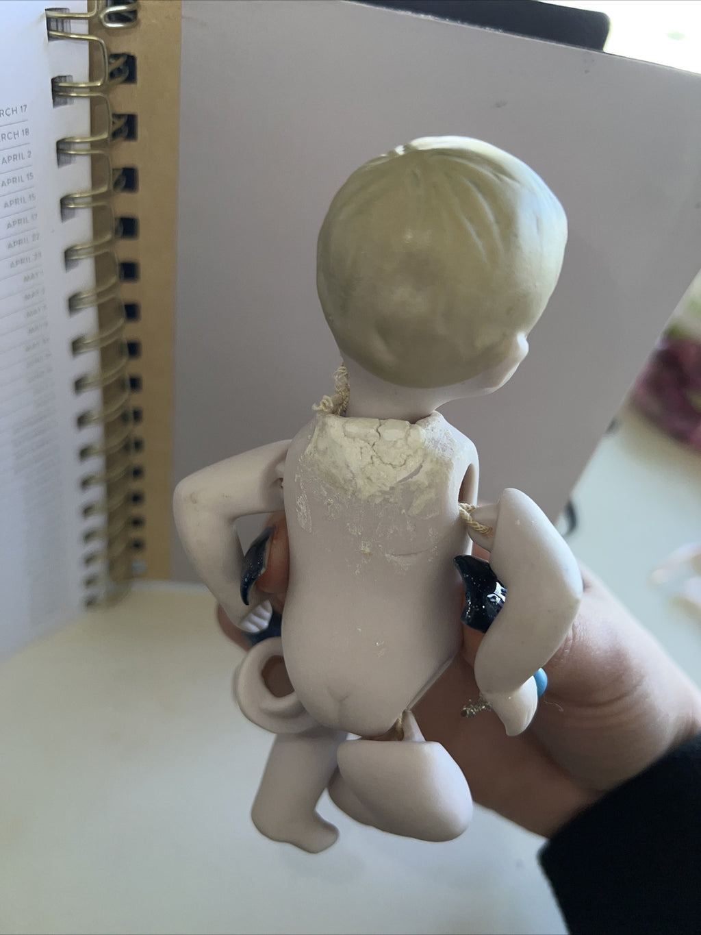 5” Vintage Bisque Crying Baby Doll With Rattle in Hand6