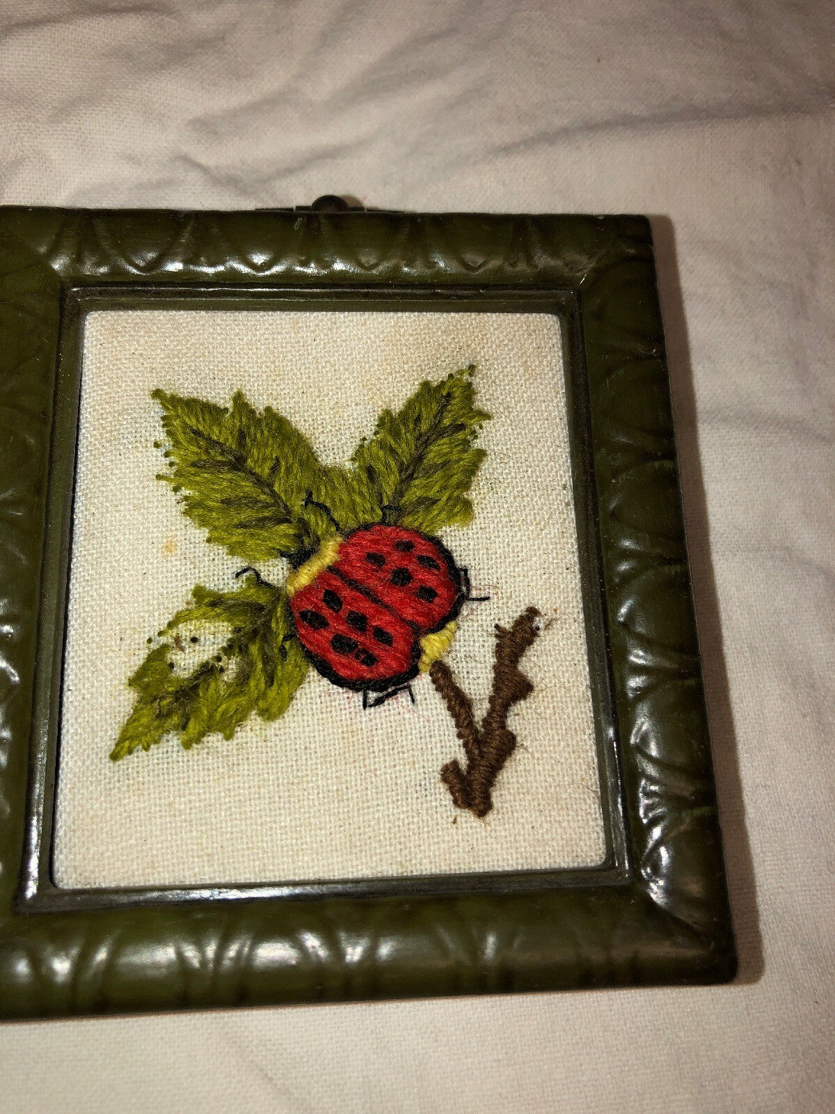 Vintage Hand Crochet Ladybug - Framed Wall Hanging Picture 3.5”x4” & Art 6”x5”2