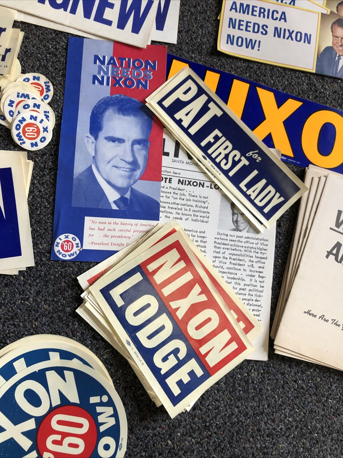 Richard Nixon for President Political Campaign Ephemera Stickers Newspaper Etc.11