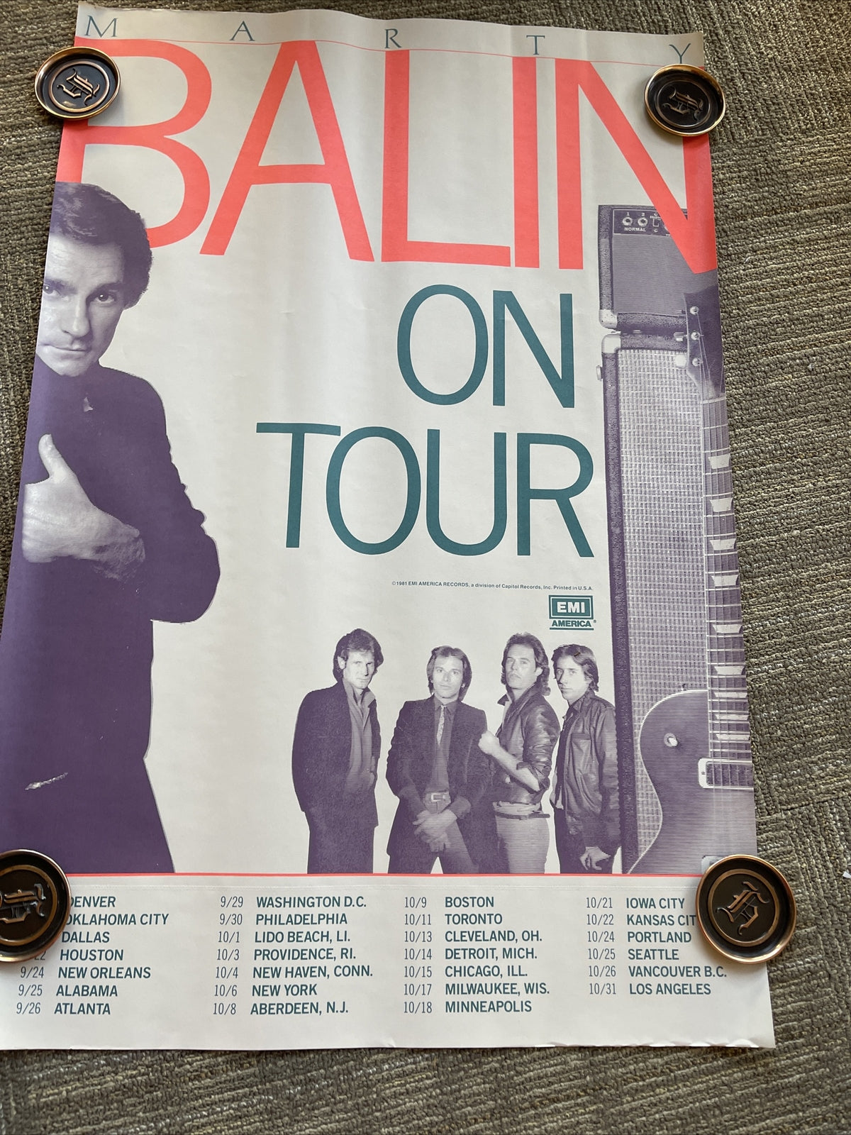 #198 1981 MARTY BALIN On Tour Record Store Promo Poster 36” X 24”6