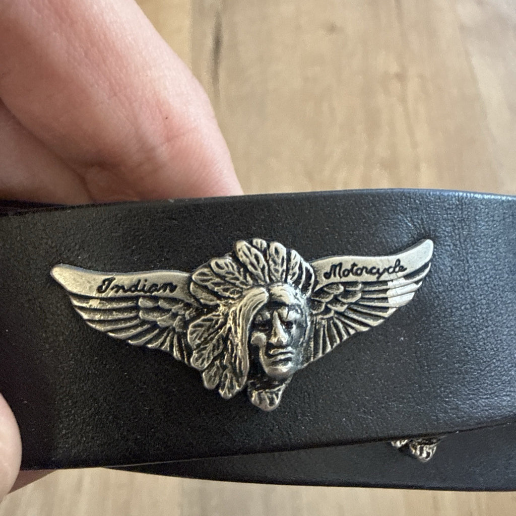 Vtg INDIAN MOTORCYCLE Belt Concho Western Leather Black  Medallion OEM NEW3