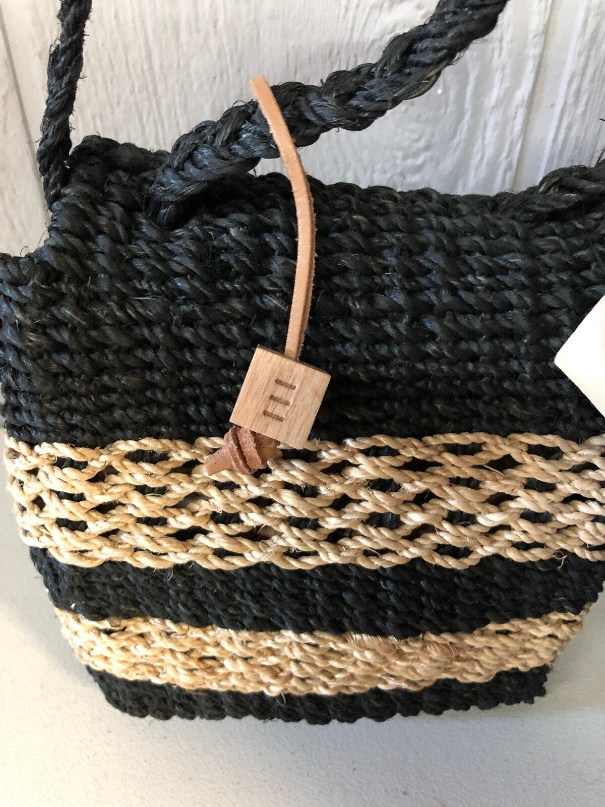 Wicker Natural Black Leather Satchel Shoulder Bag4