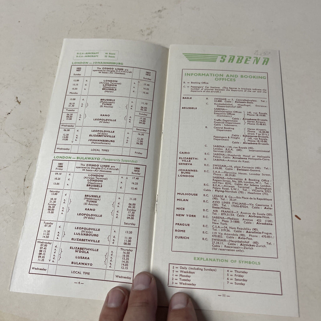 Sabena AIRLINE September 1948 TIMETABLE SCHEDULE Brochure flight cover1