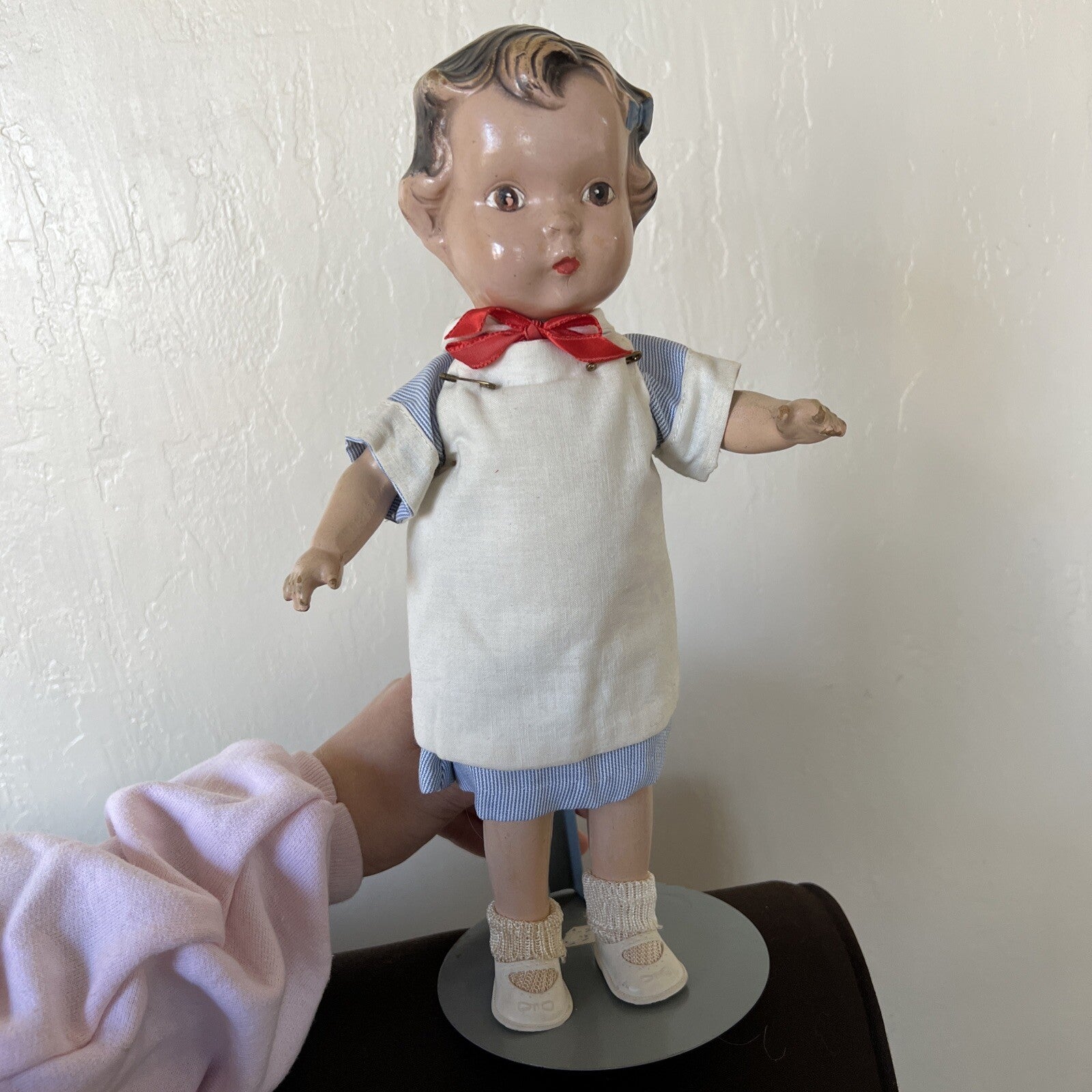 11.5” Vintage Comp Doll with Blue Bow 8