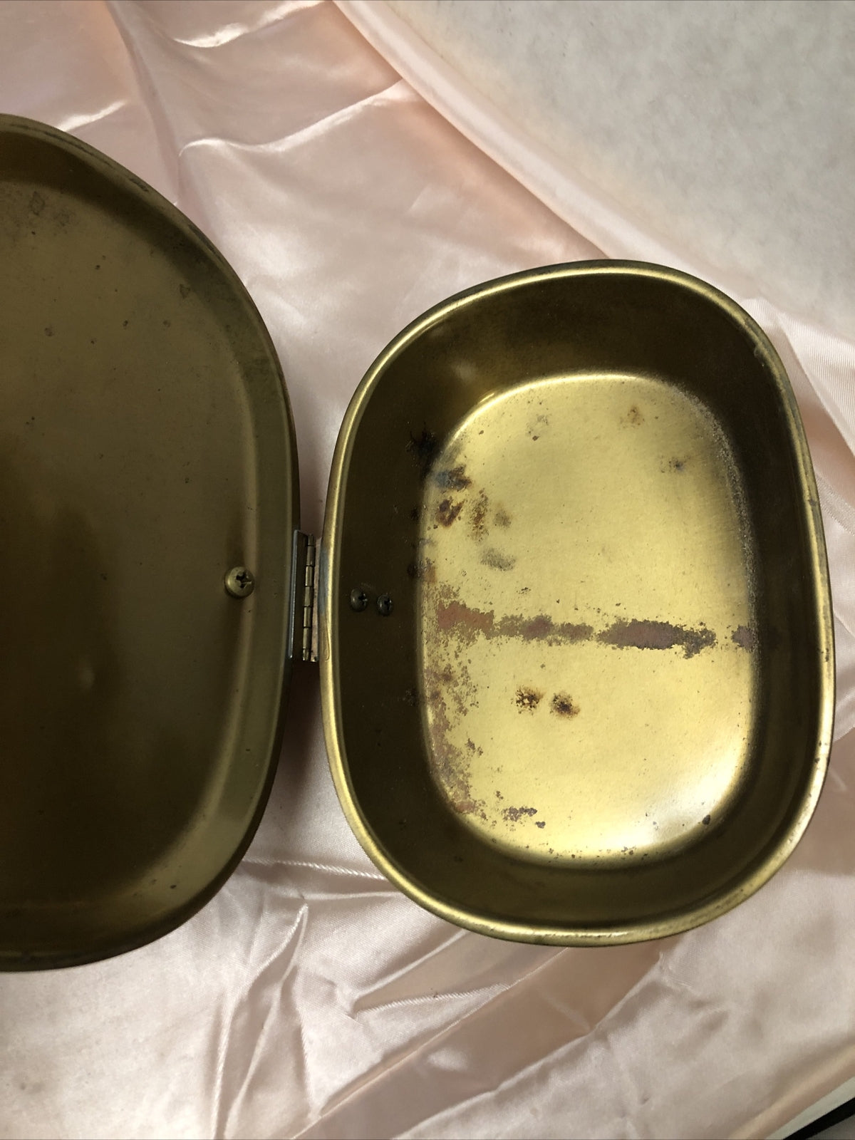Vintage Brass Fry Sauce Pan Hinged Lid Carved Handle 7.5”x5.5”4