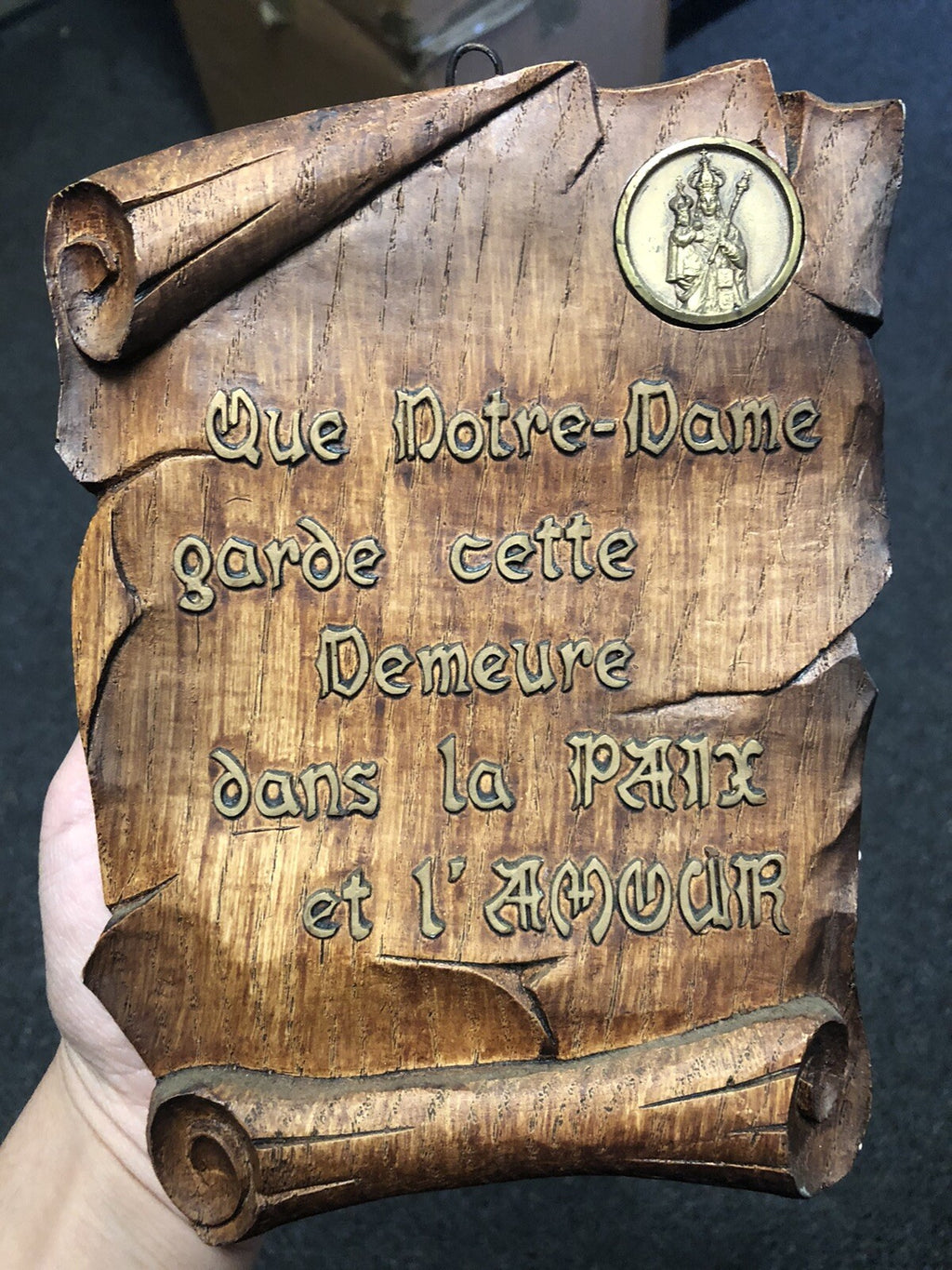 Vintage Notre Dame Wall Hanging Wooden Plaque 7”x5”0