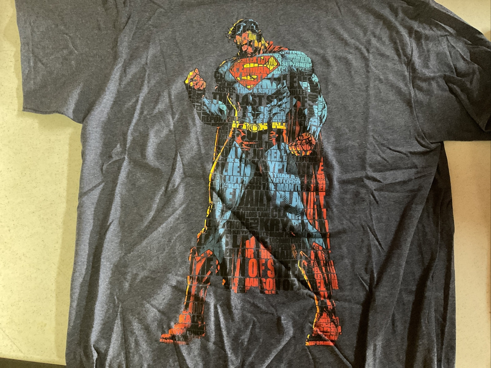 DC Comics SUPERMAN SUPER HERO MAN Of STEEL Word Puzzle Body TEE T Shirt MEN'S 1